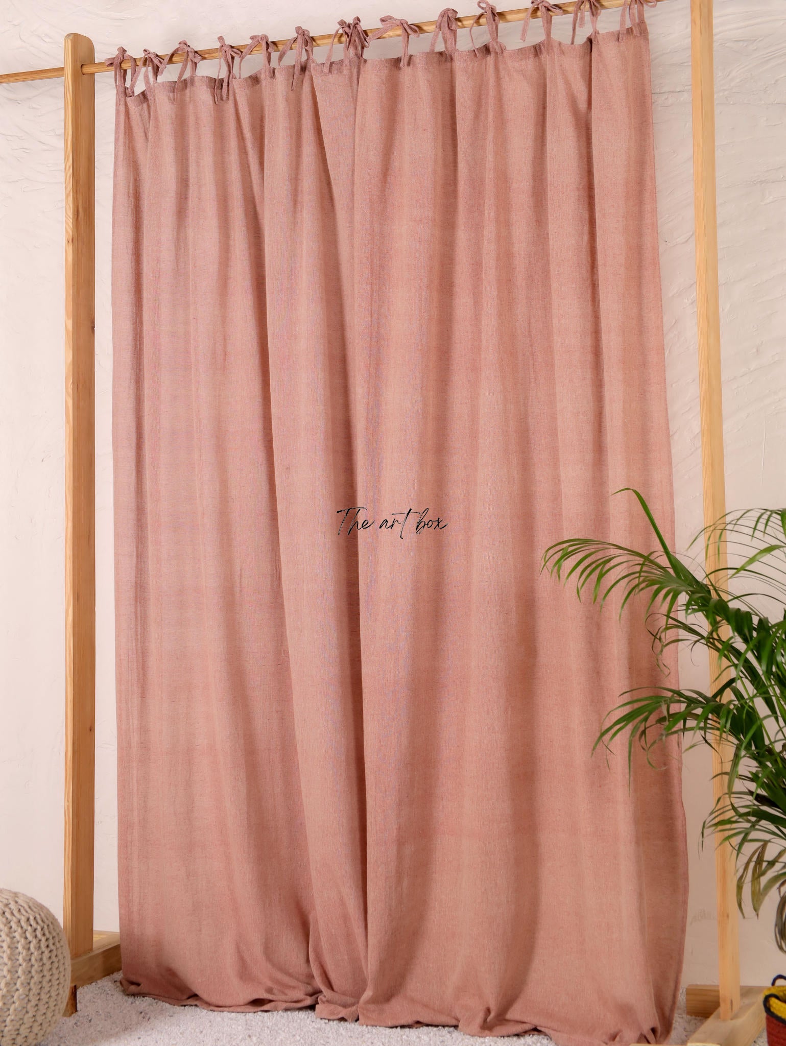 Linen Gauze with Maroon Curtains- 2 Panel set