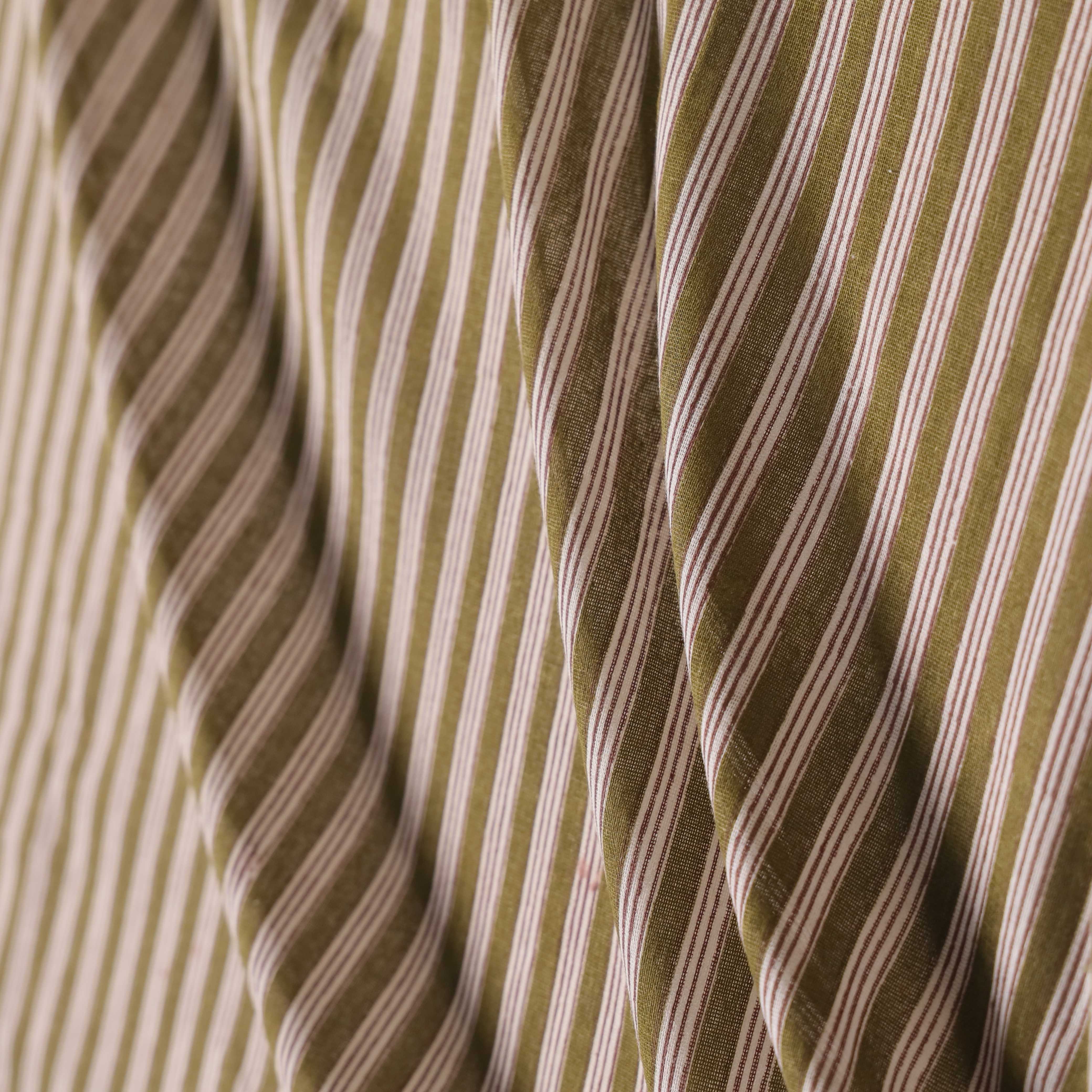 Premium Olive & Blush Ticking Stripe Screen Printed Cotton Fabric