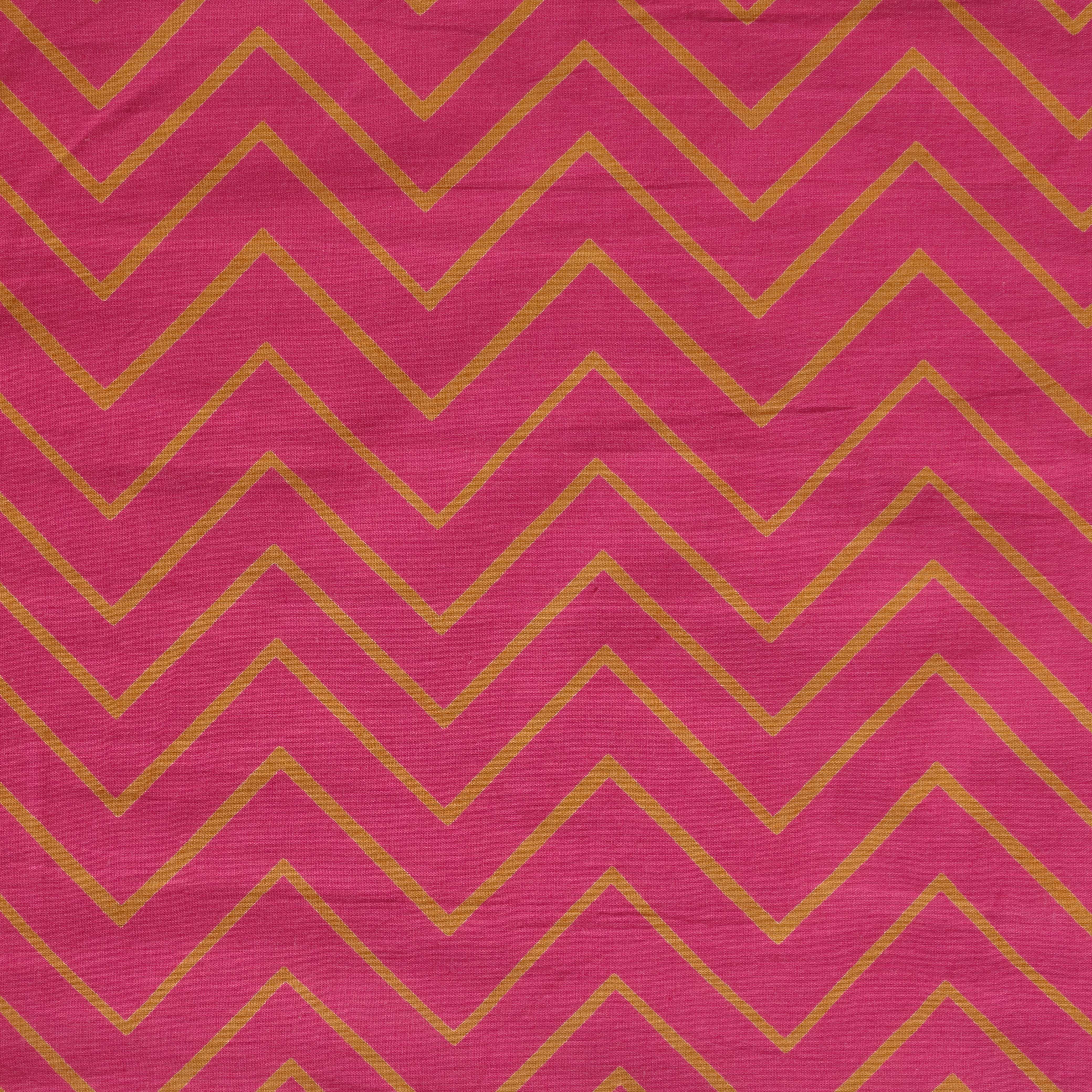 Premium Magenta & Gold Chevron Screen Printed Cotton Fabric