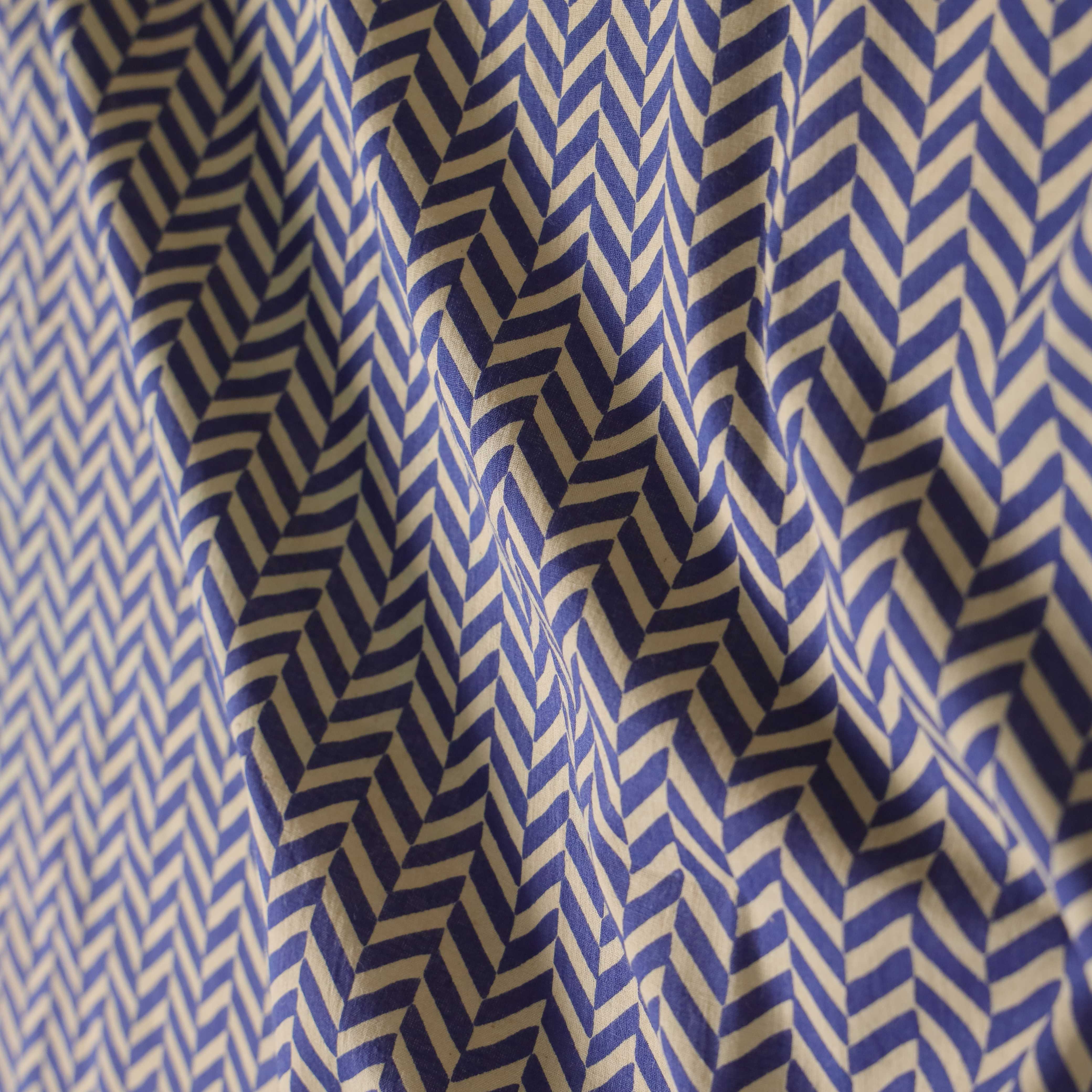 Indigo Herringbone Premium Screen Printed Cotton Fabric