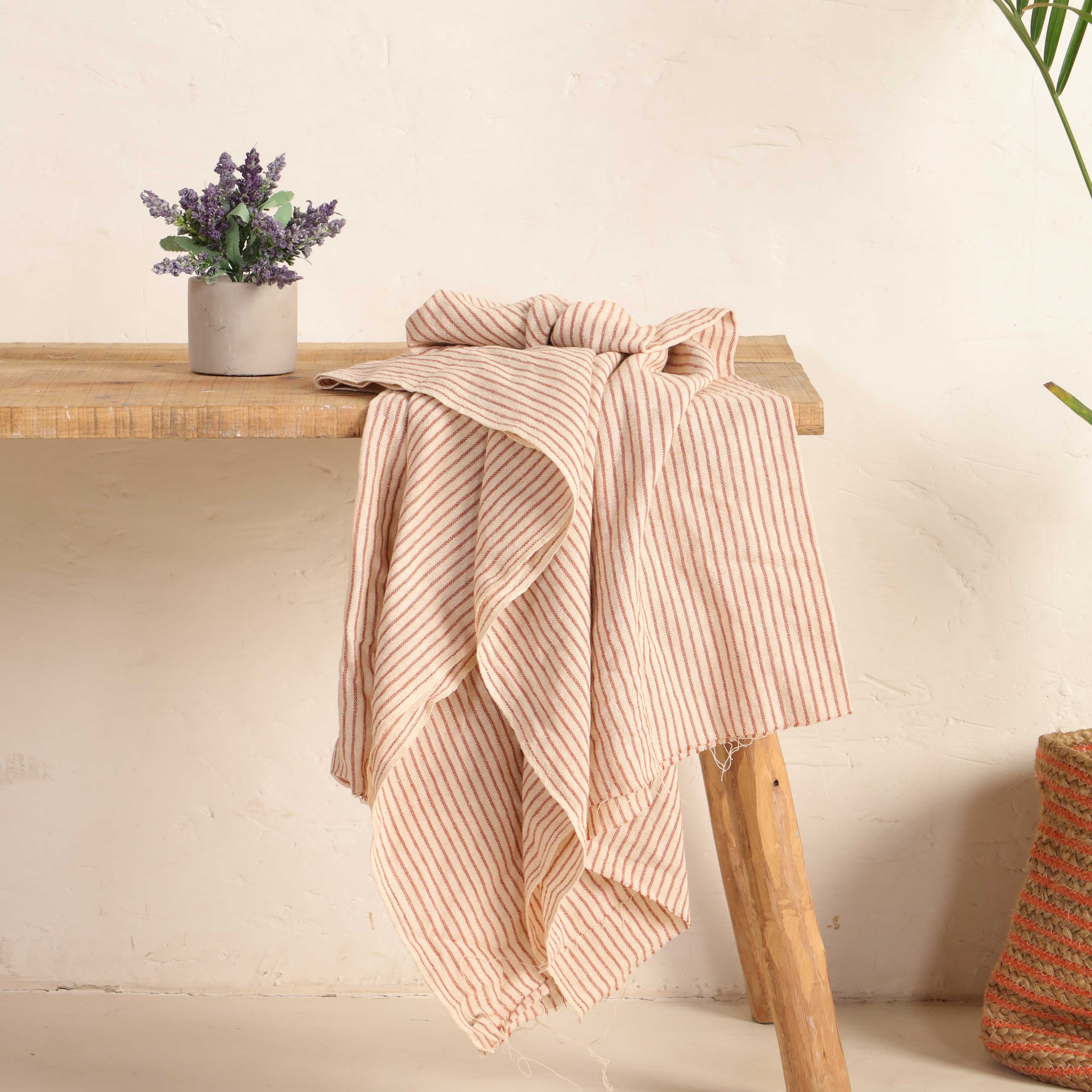 Terracotta Thin Striped Premium Cotton Woven Fabric By The Yard