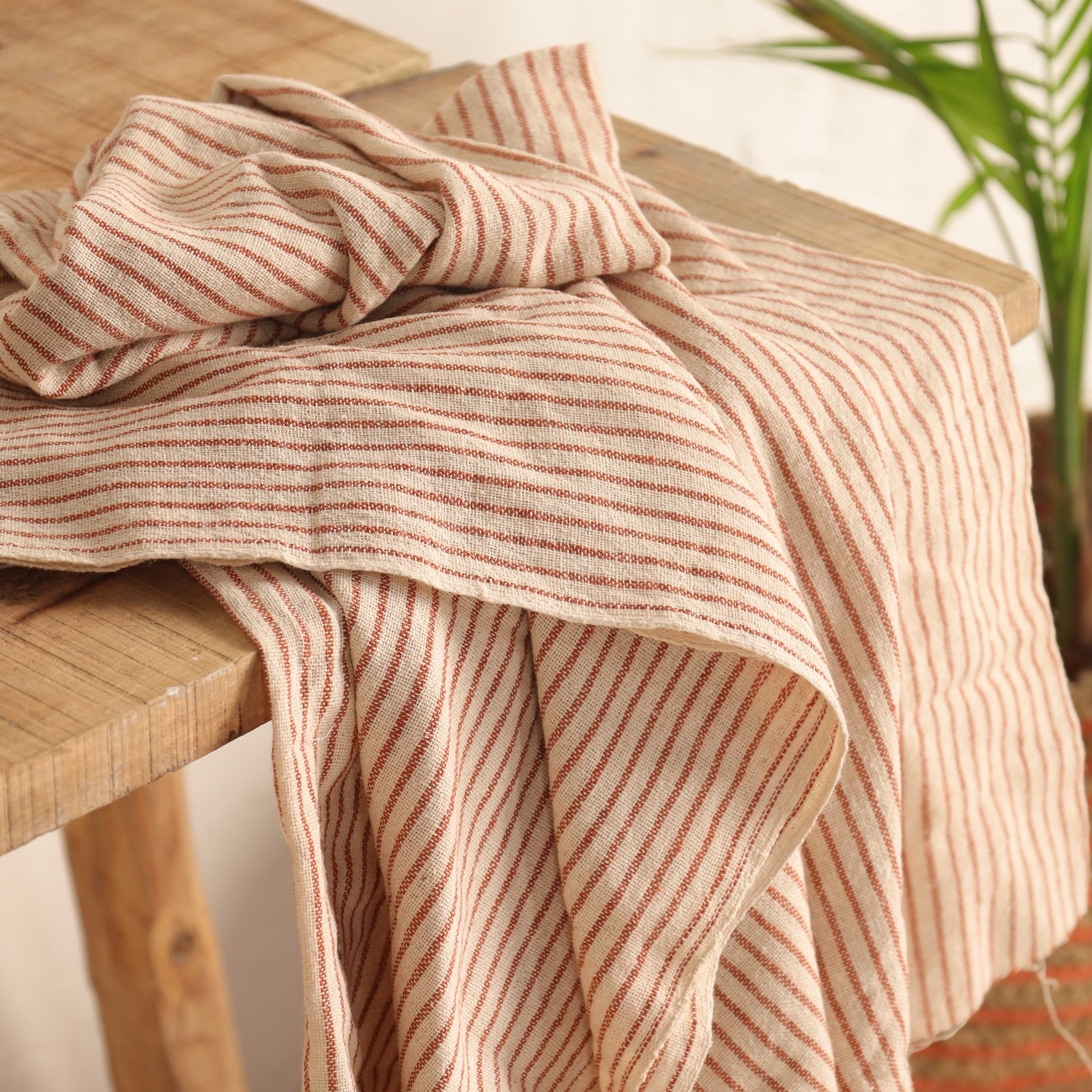 Terracotta Thin Striped Premium Cotton Woven Fabric By The Yard