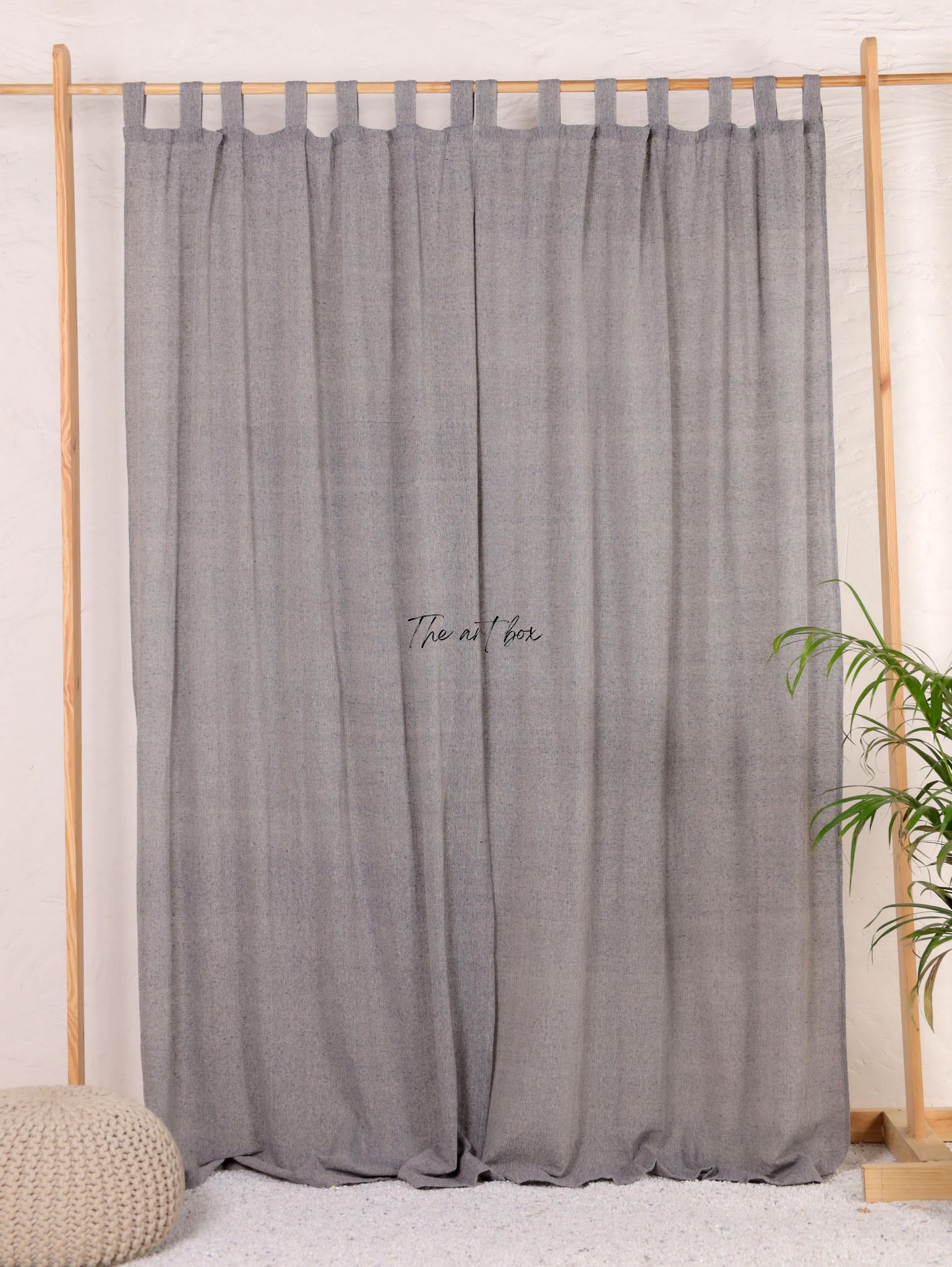 Linen Gauze with Grey Stripes Curtains- 2 Panel set