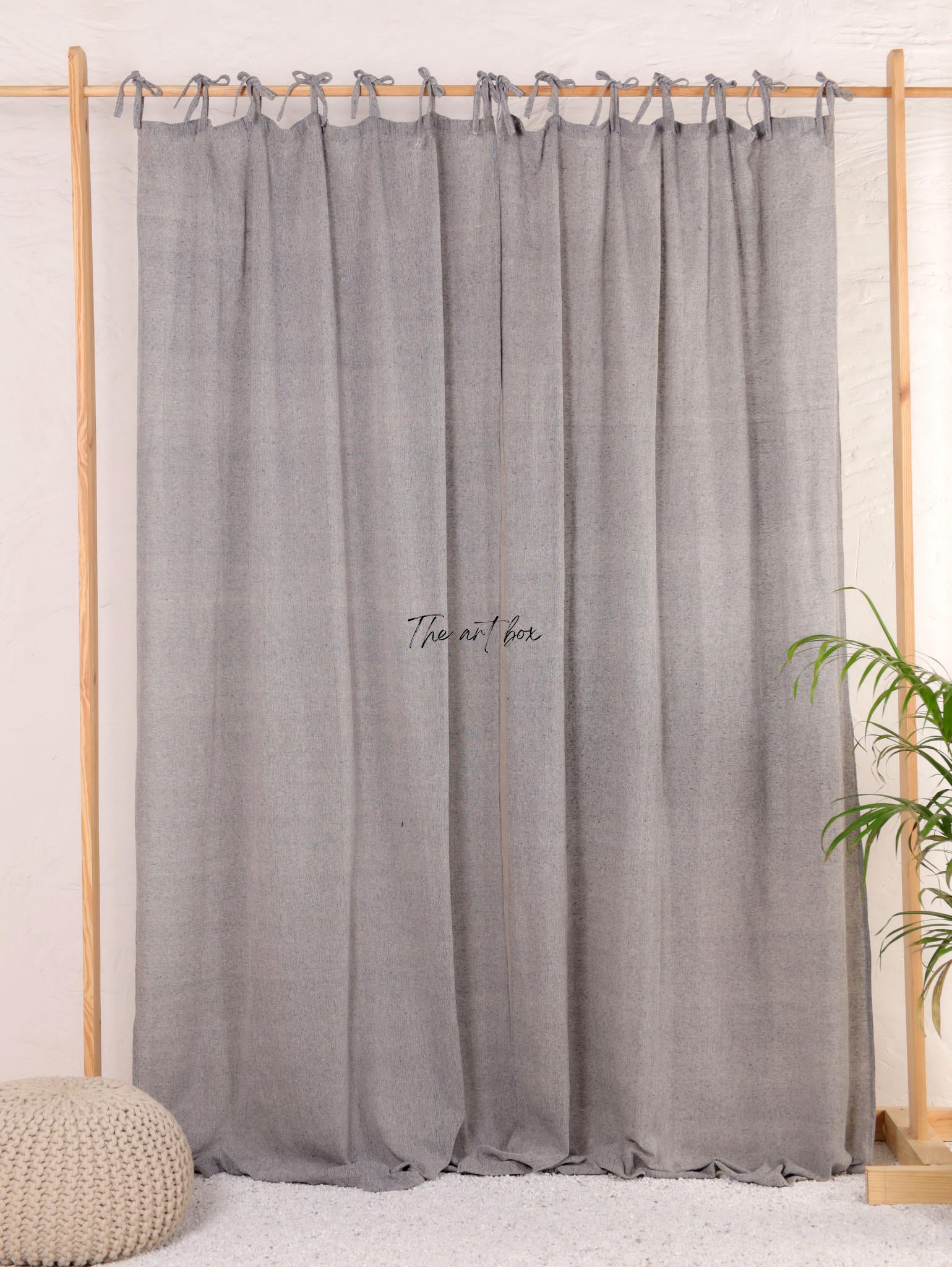 Linen Gauze with Grey Stripes Curtains- 2 Panel set