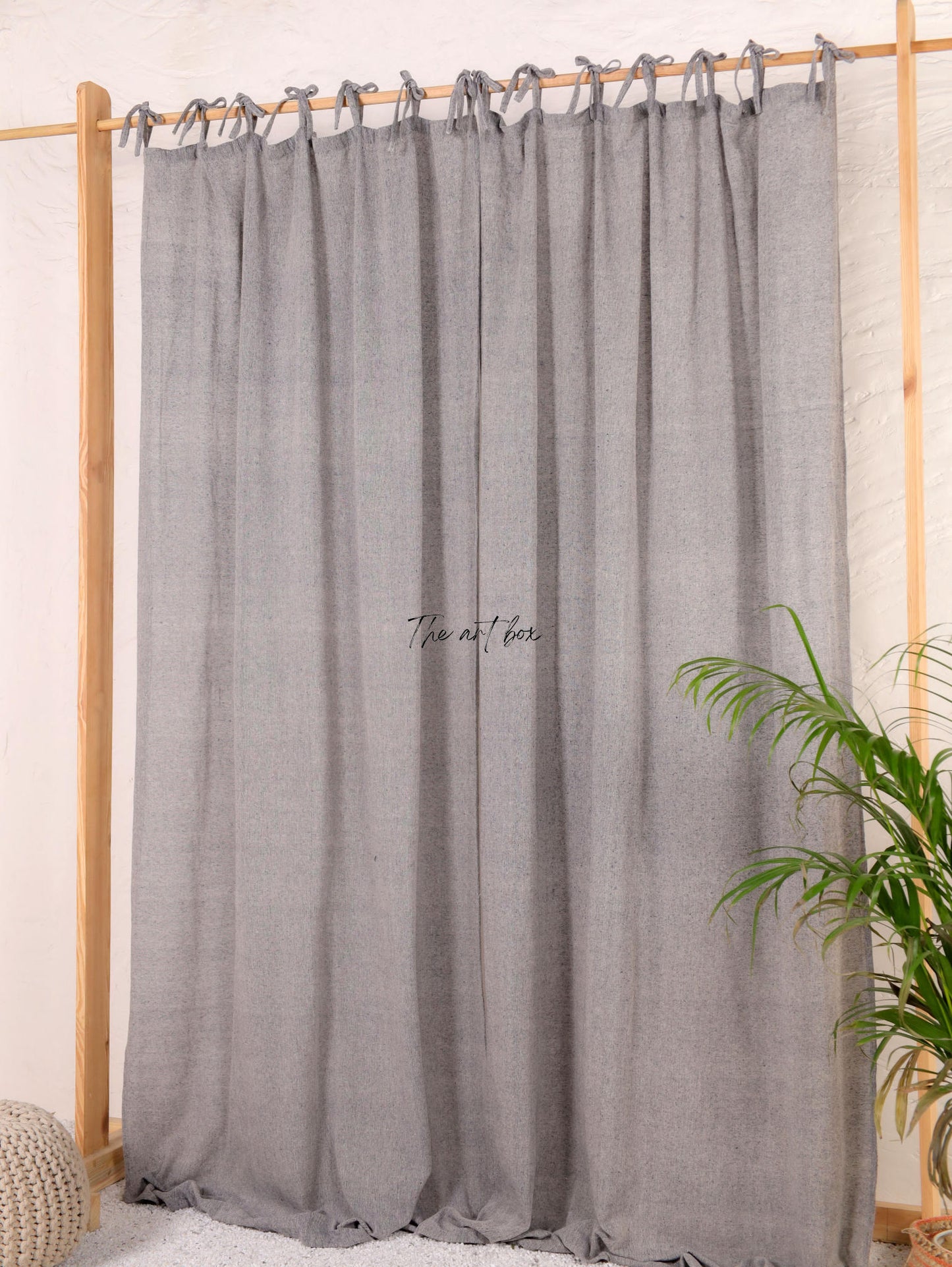 Linen Gauze with Grey Stripes Curtains- 2 Panel set