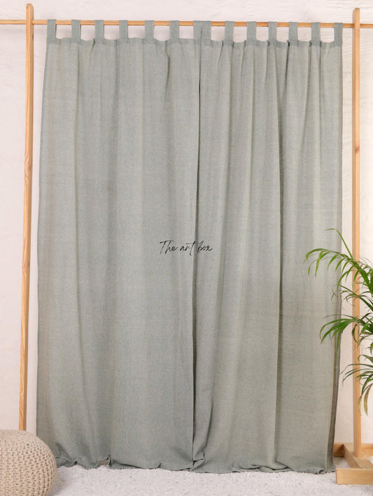 Linen Gauze with Dark Grey Stripes Curtains- 2 Panel set
