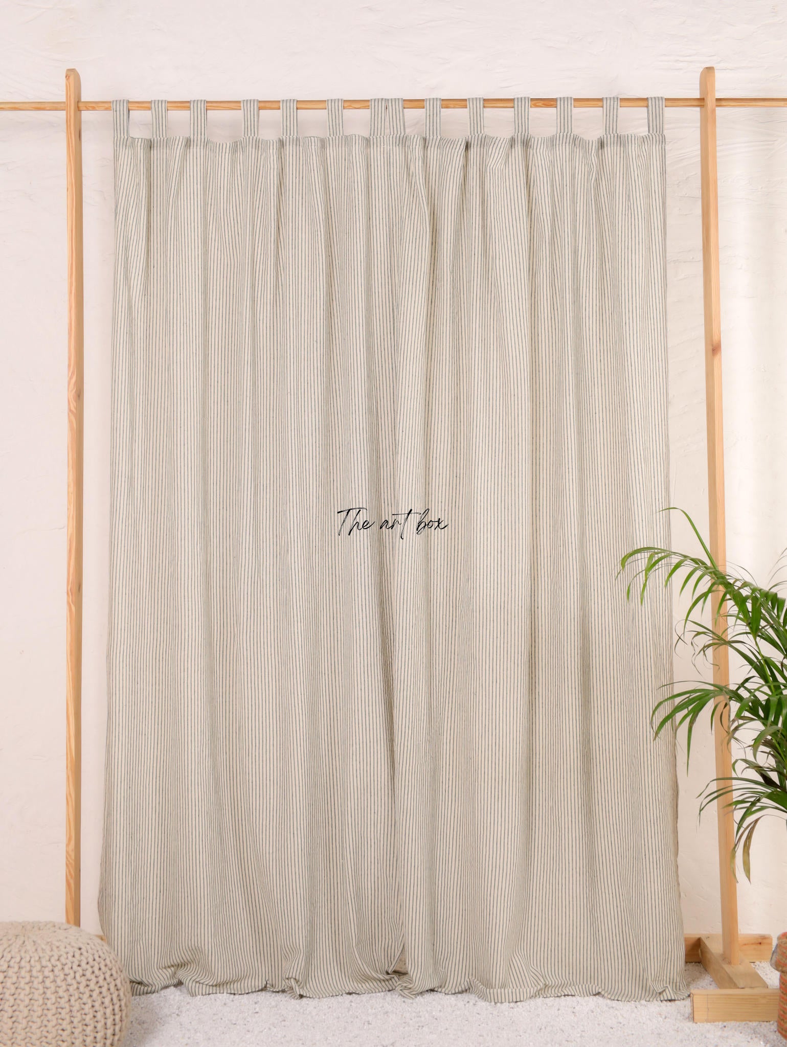 Linen Gauze with Grey Stripes Curtains- 2 Panel set