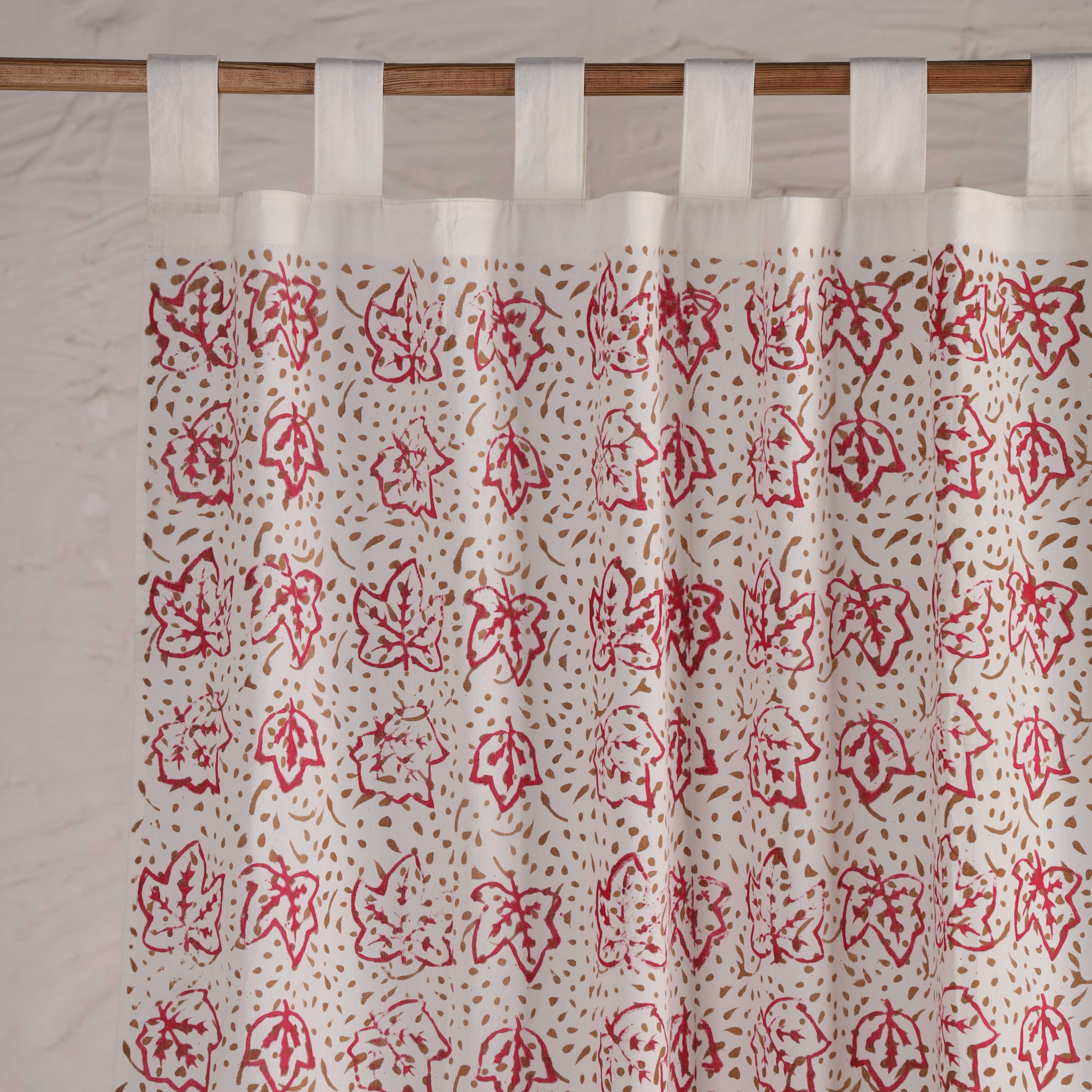 Artisanal Leaf Print Cotton Curtain – Single Panel Tab Top