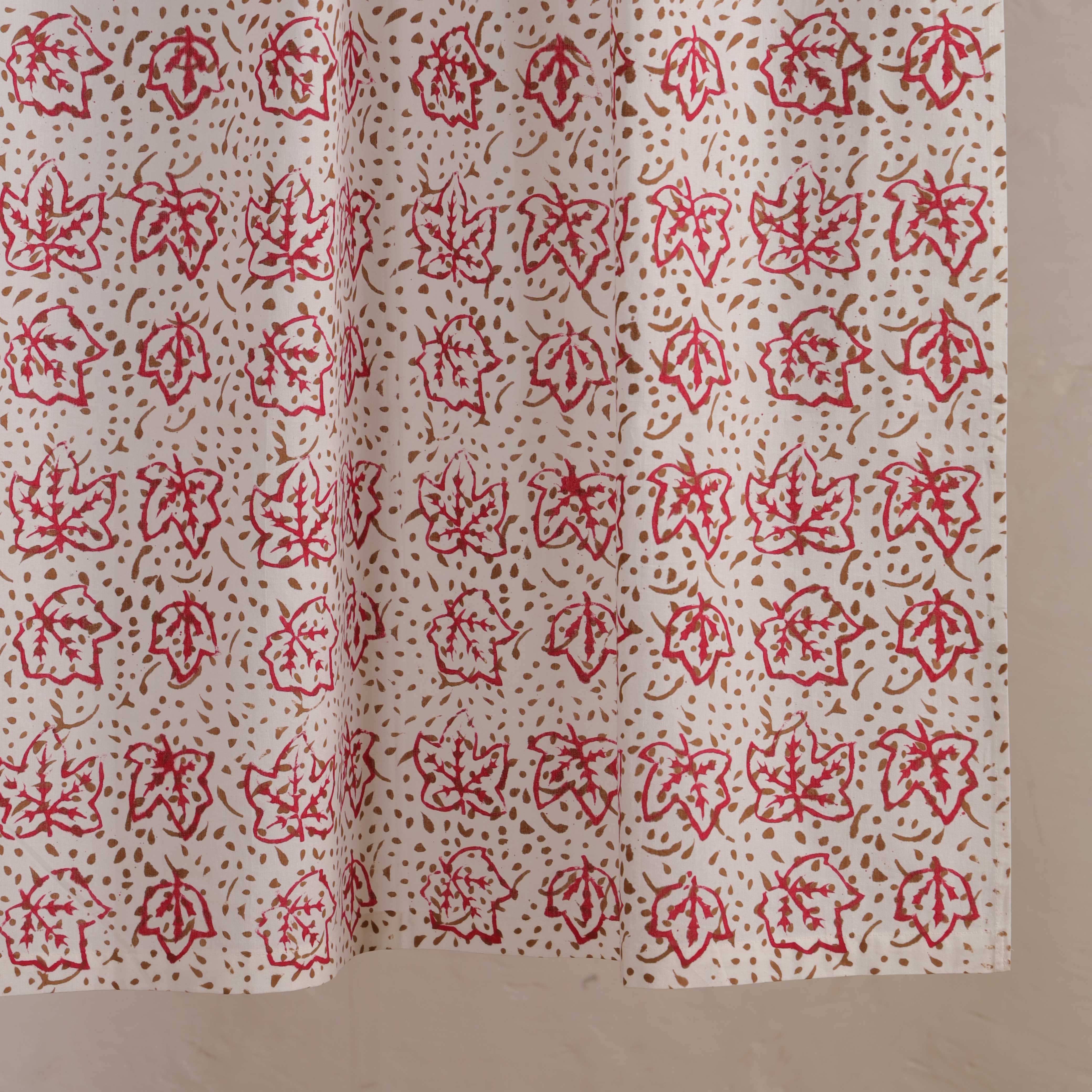 Artisanal Leaf Print Cotton Curtain – Single Panel Tab Top