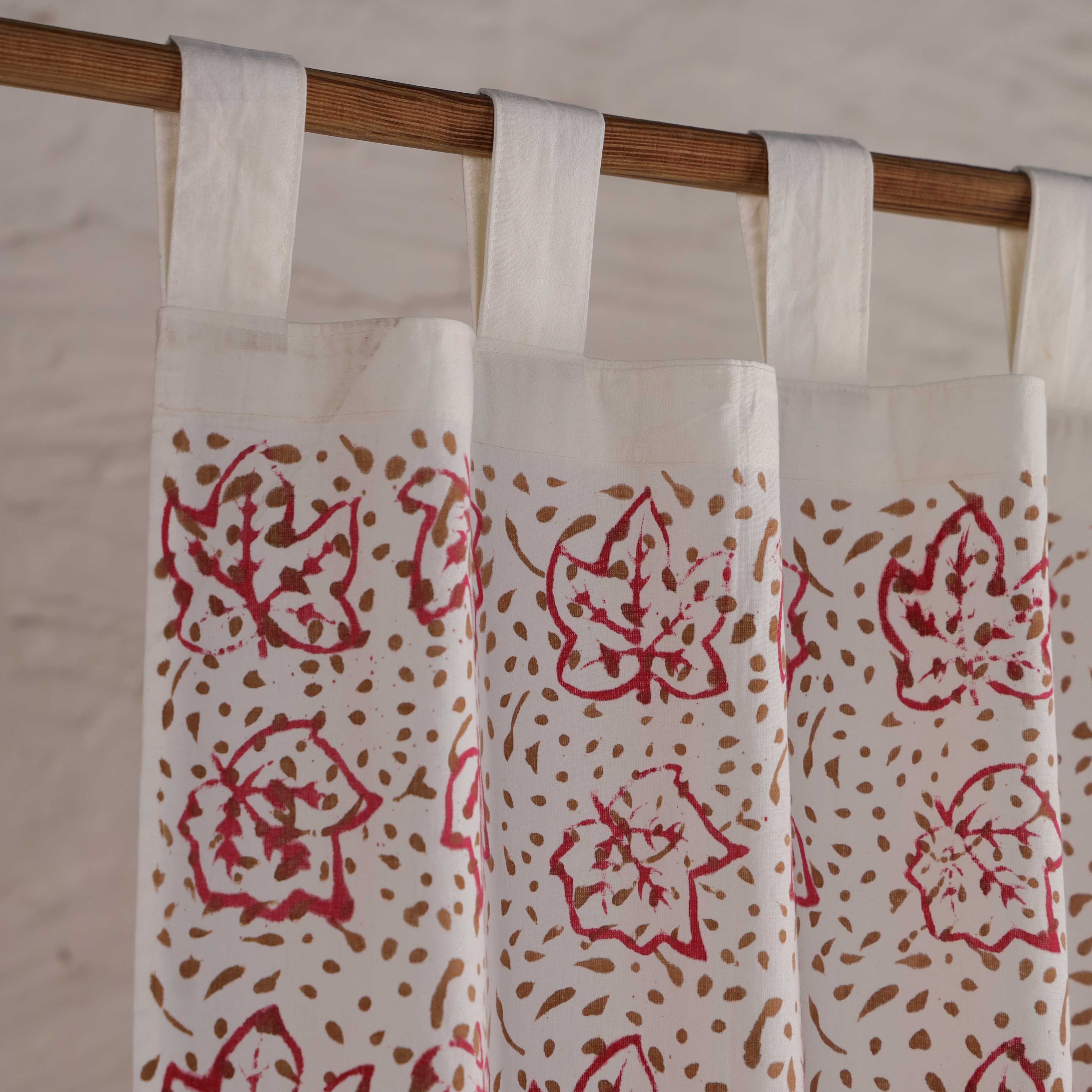 Artisanal Leaf Print Cotton Curtain – Single Panel Tab Top