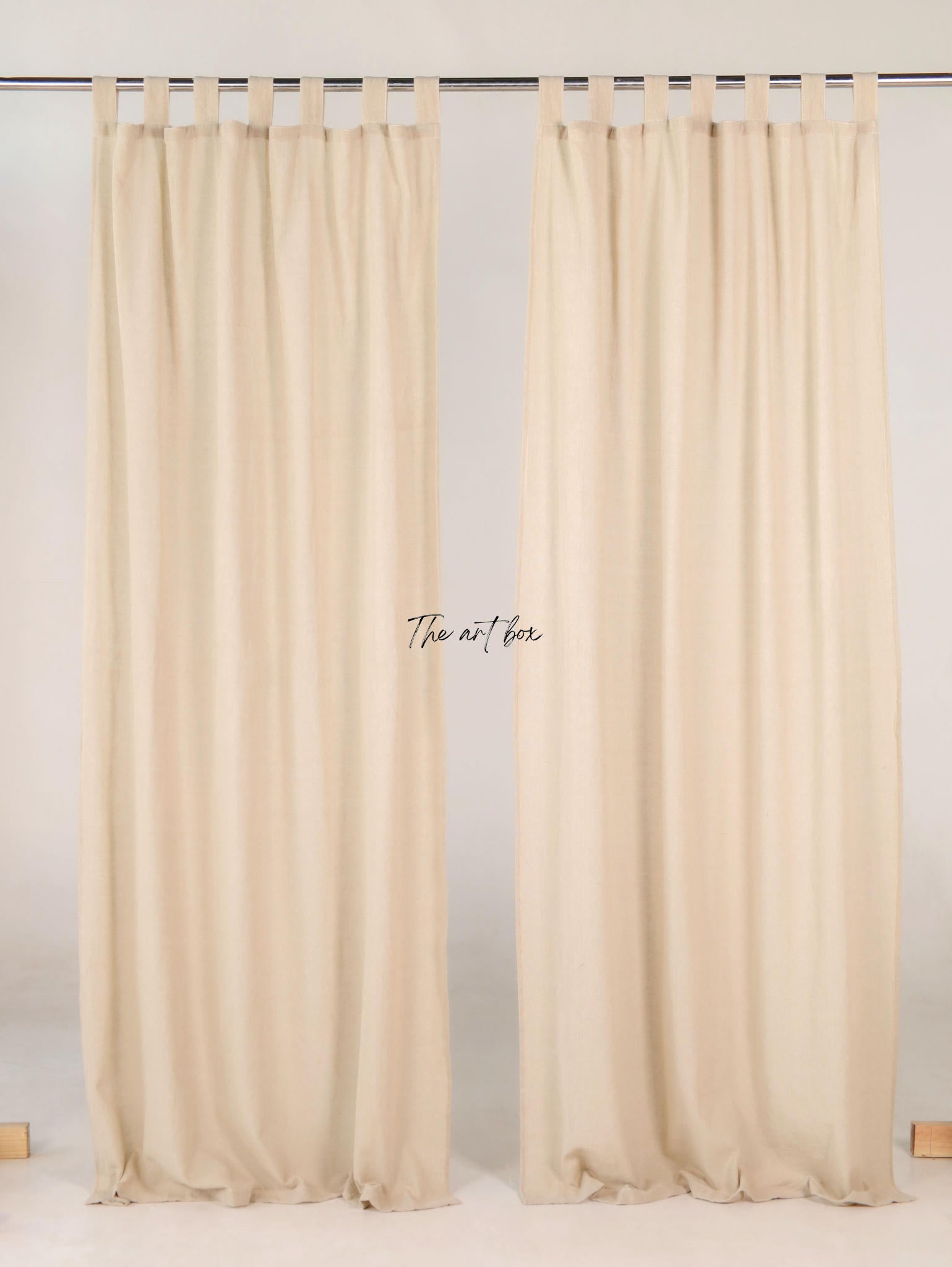 Linen Beige with Wheat Stripes Curtains- 2 Panel set