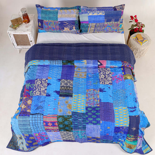 Silk Blue Duvet Cover with Pillow Covers