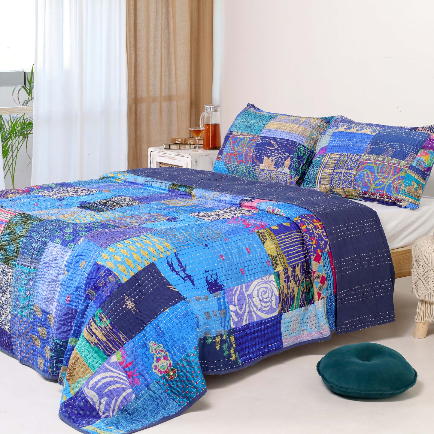 Silk Blue Duvet Cover with Pillow Covers