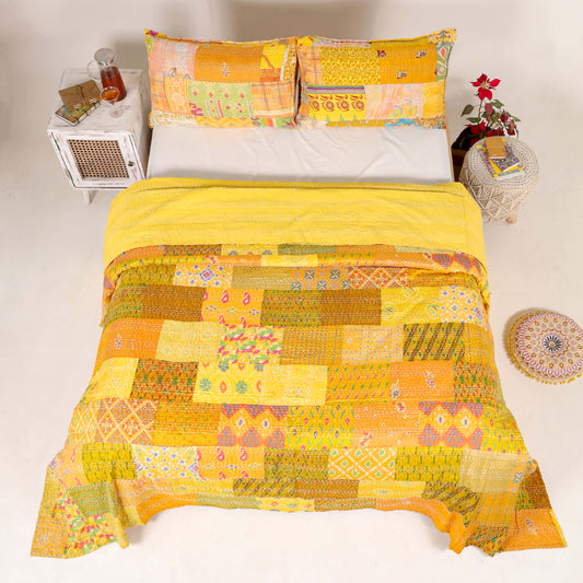 Silk Yellow Duvet Cover with Pillow Covers