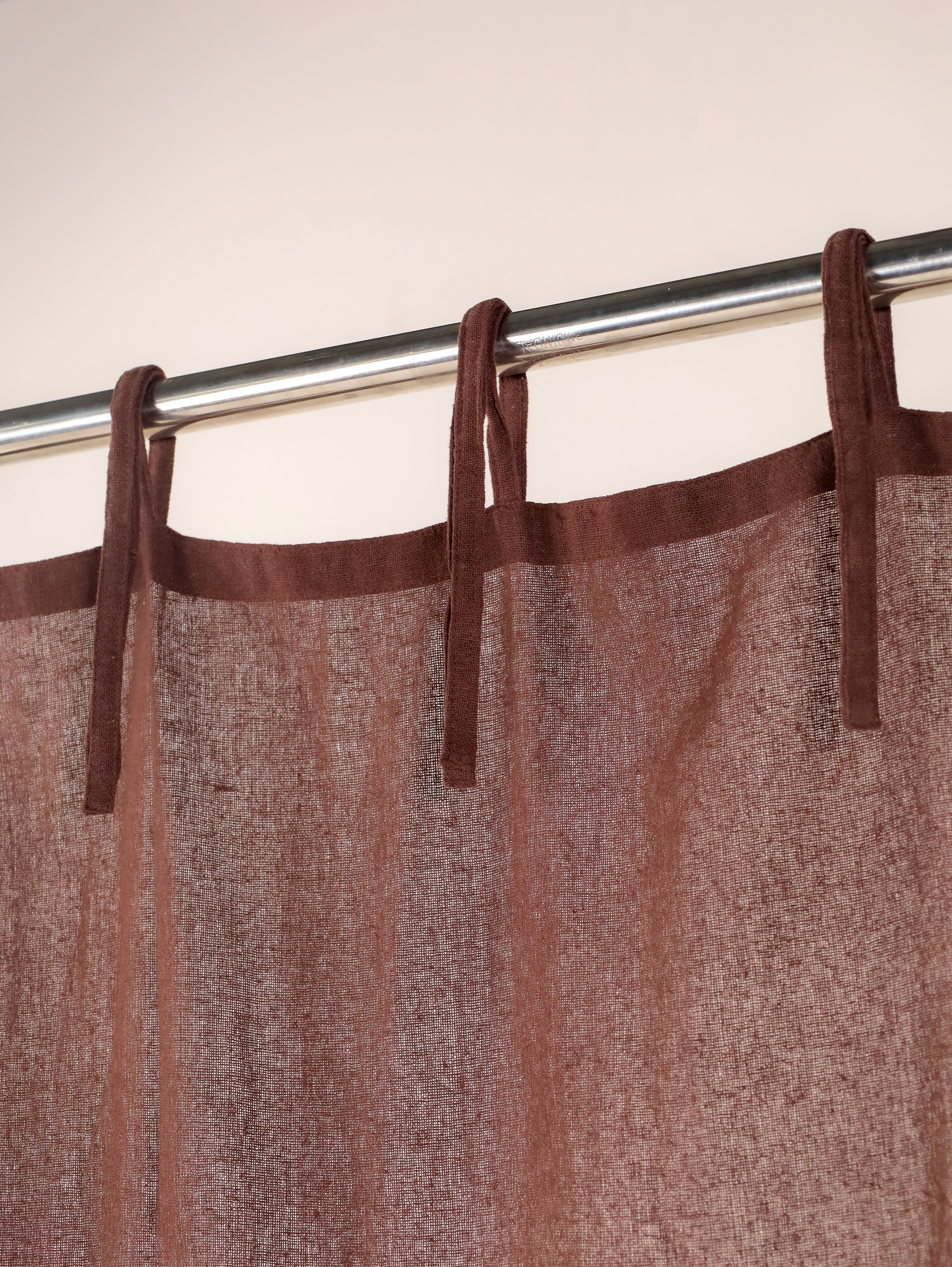 Maroon Cotton Tie Top Curtains- 2 Panel set