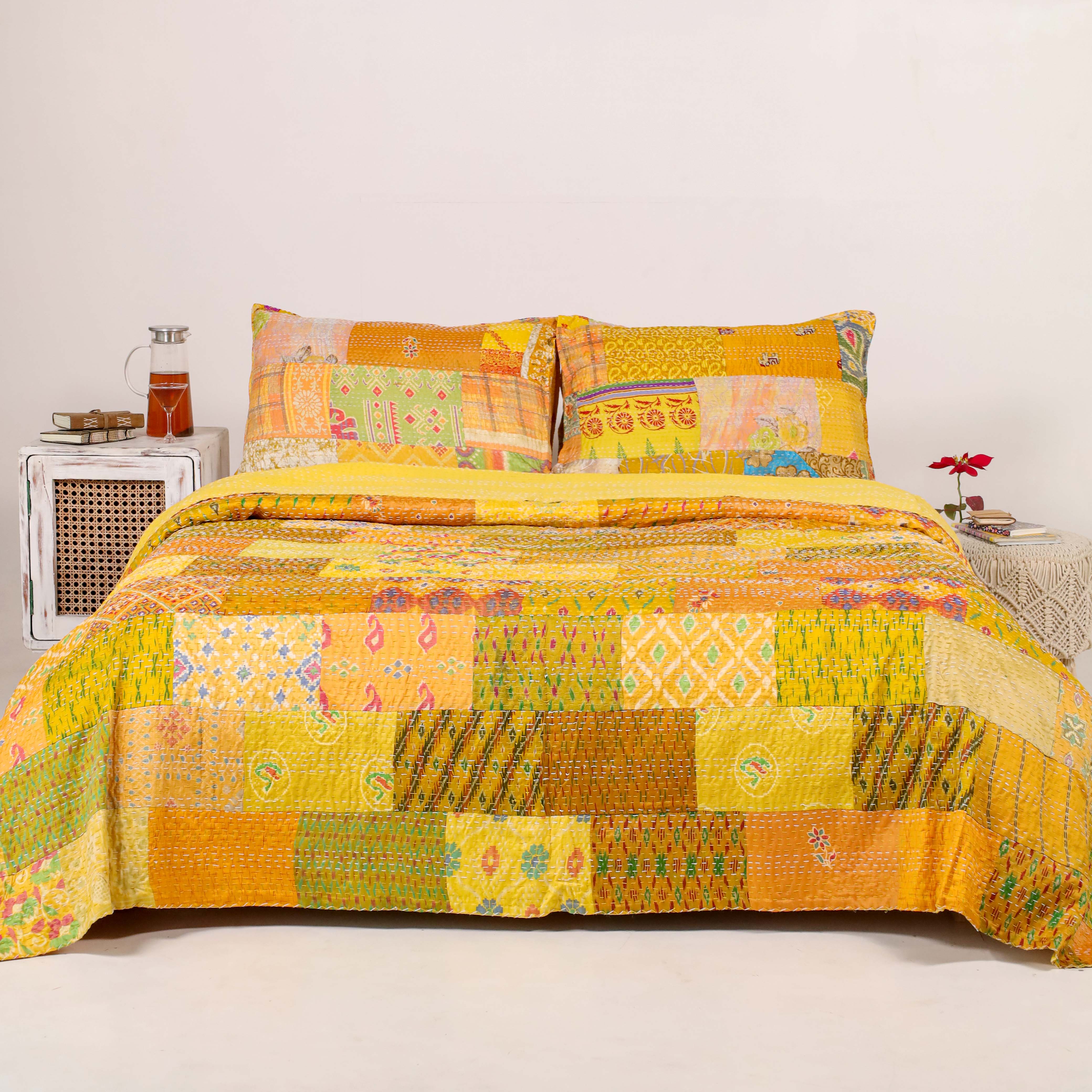 Silk Yellow Duvet Cover with Pillow Covers