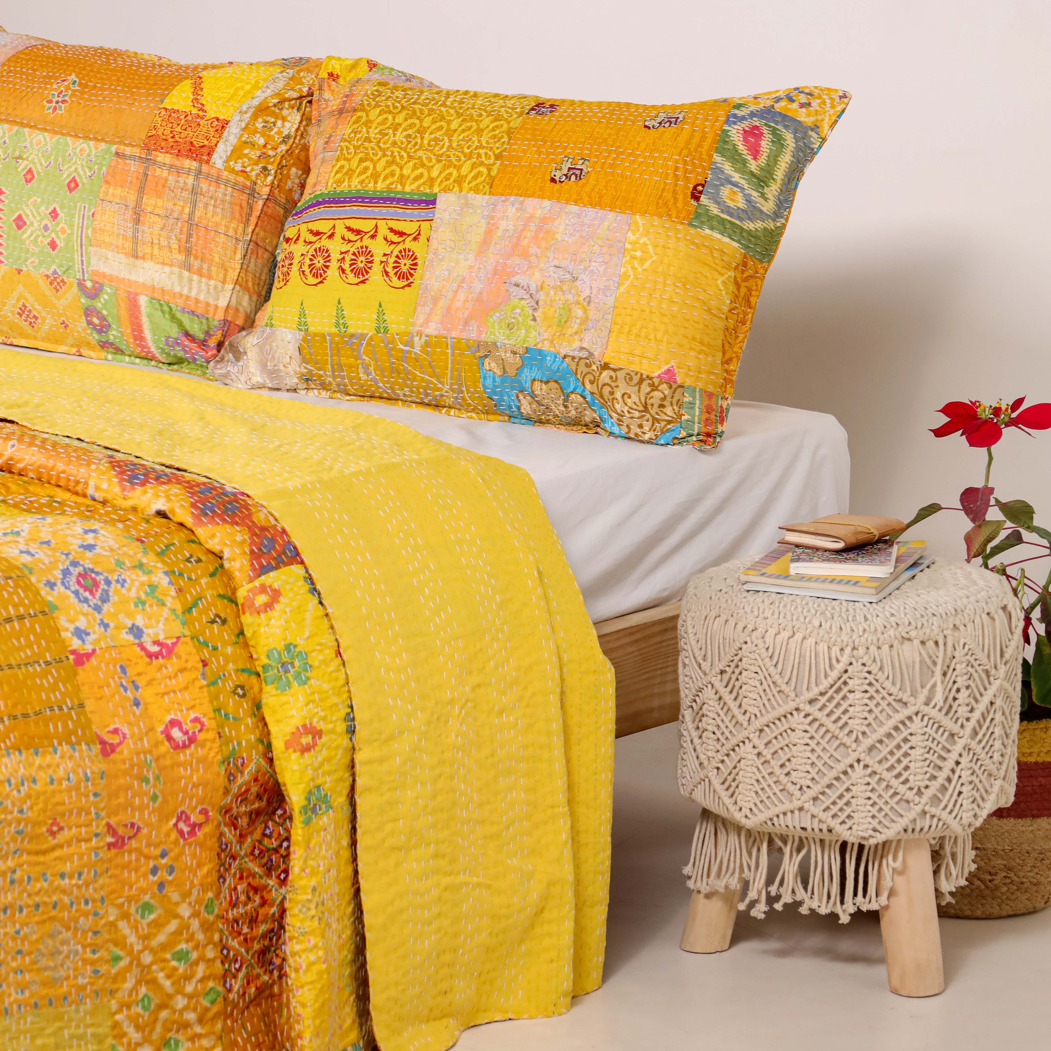 Silk Yellow Duvet Cover with Pillow Covers