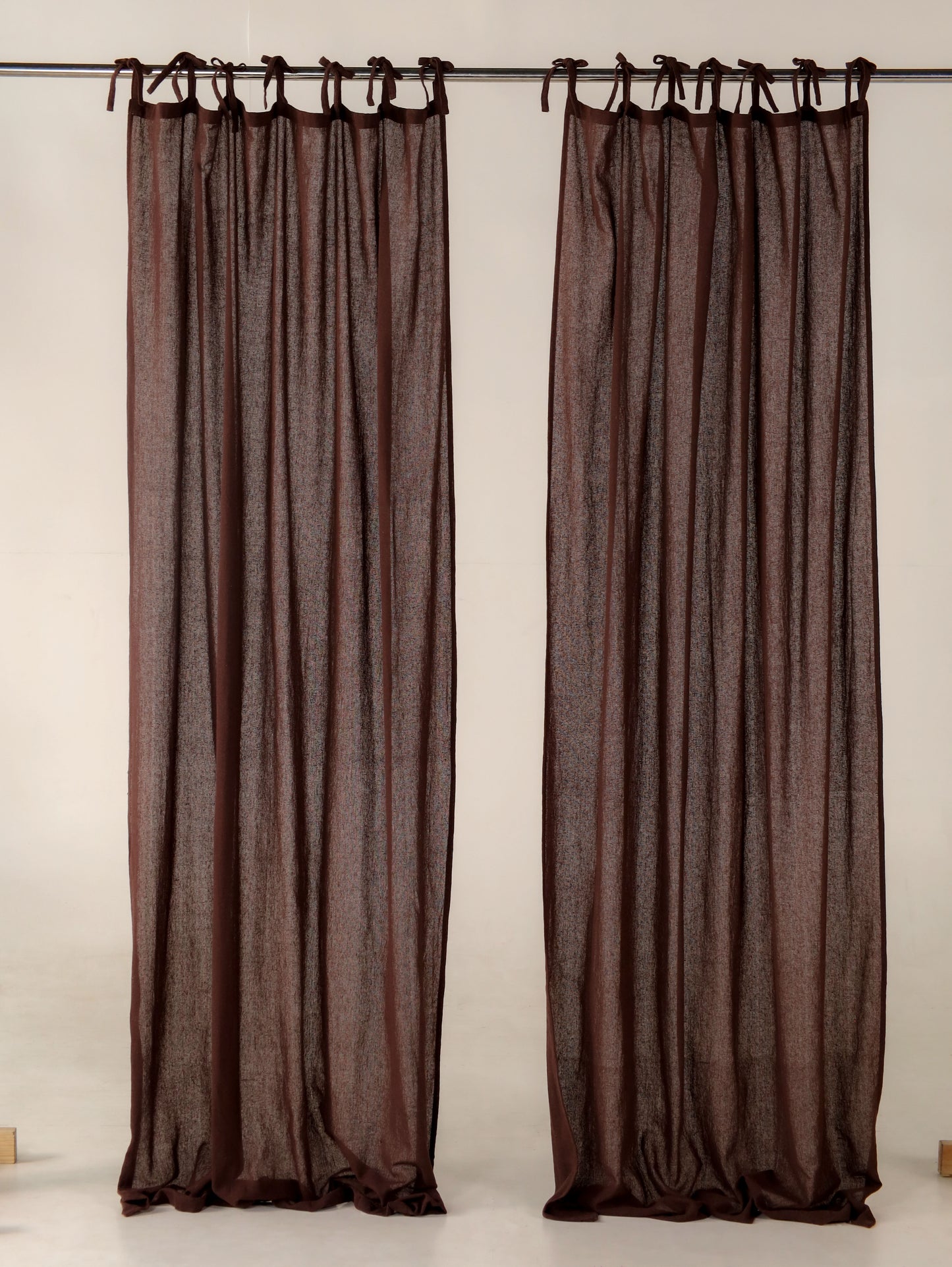 Maroon Cotton Tie Top Curtains- 2 Panel set