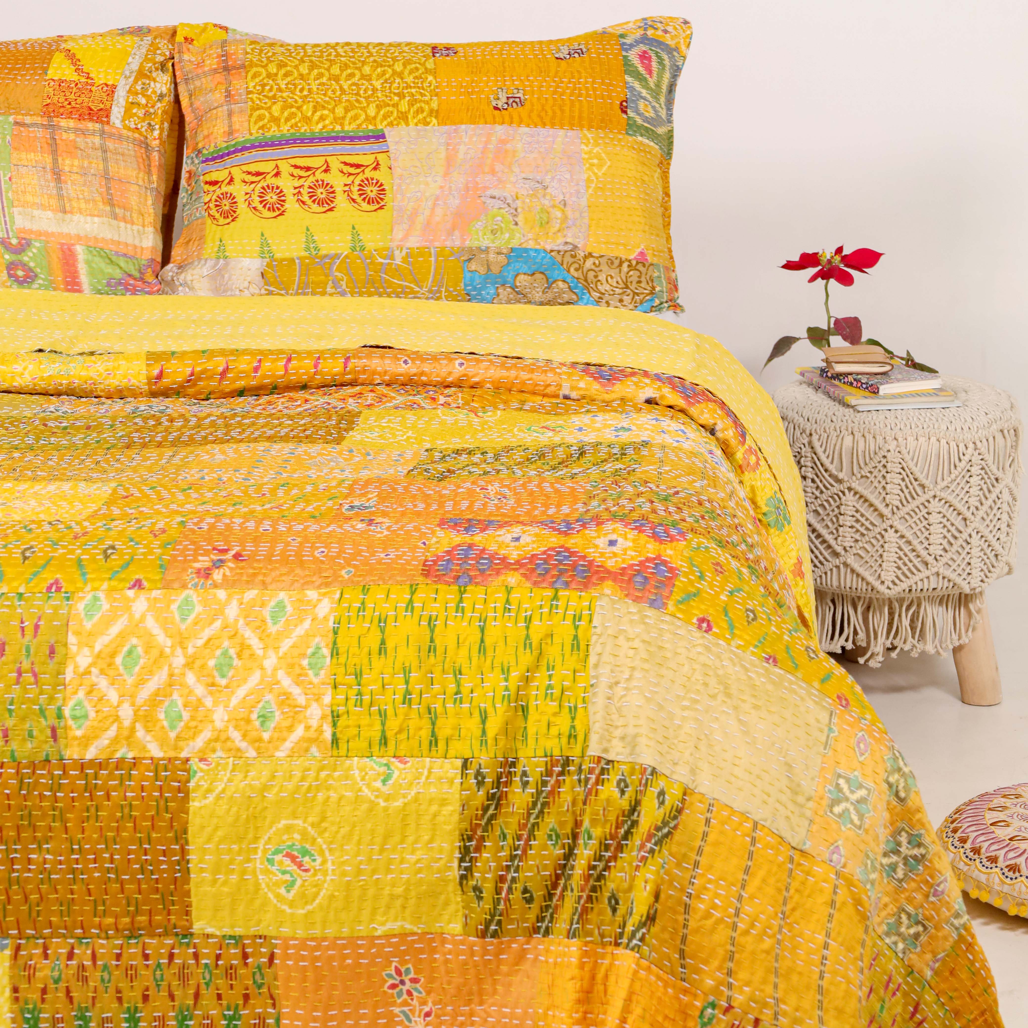 Silk Yellow Duvet Cover with Pillow Covers