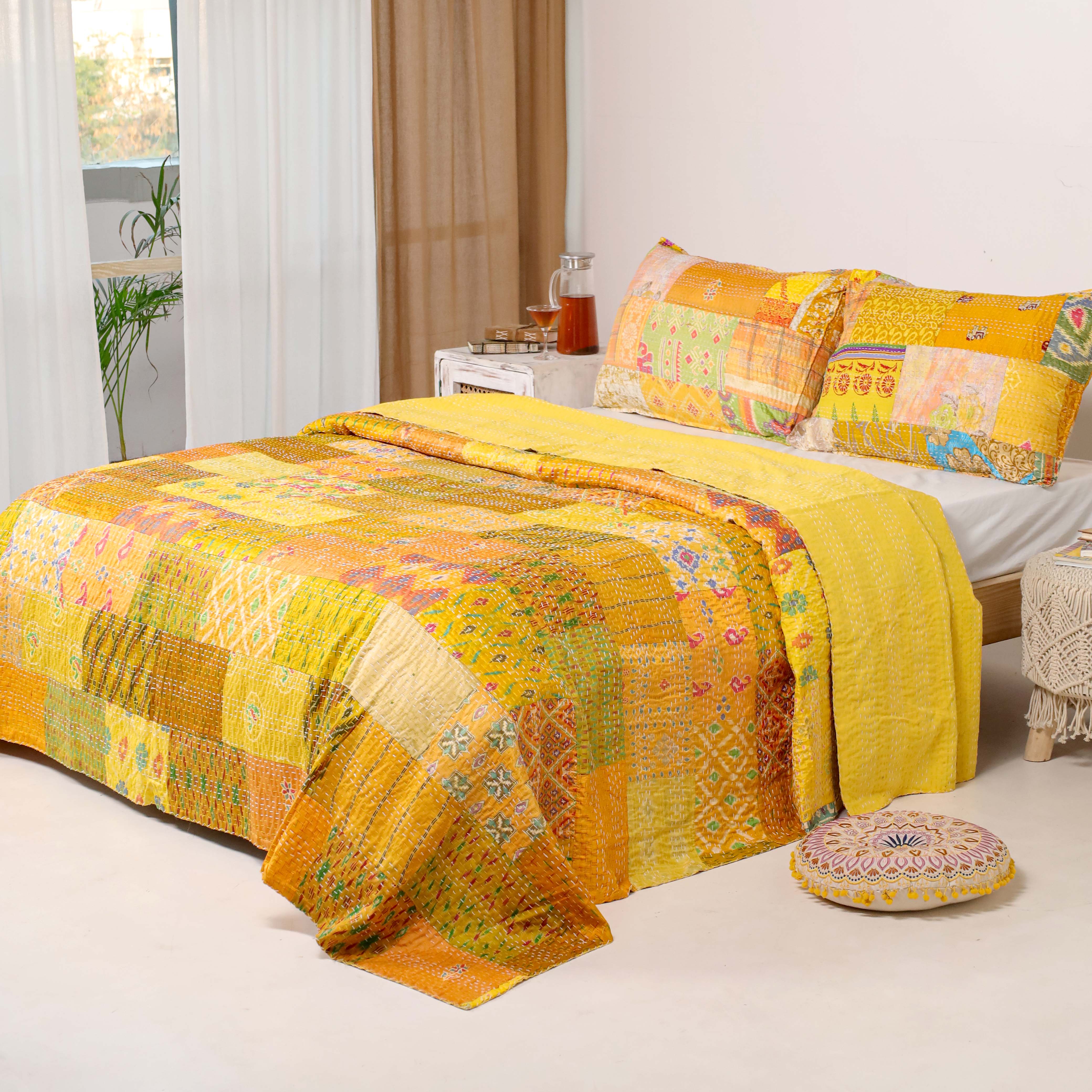 Silk Yellow Duvet Cover with Pillow Covers