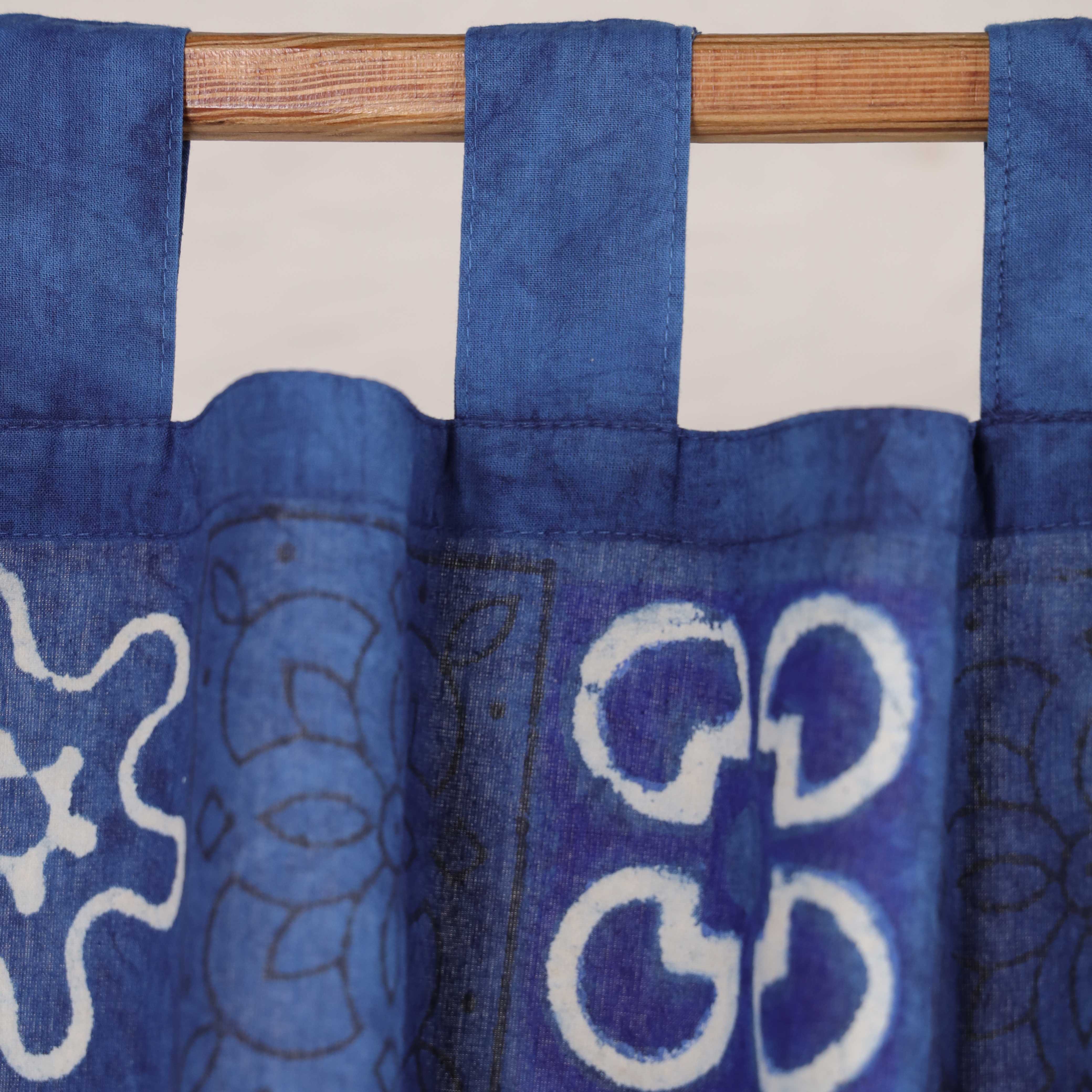 Indigo Blue Geometric Cotton Curtain – Single Panel Tab Top