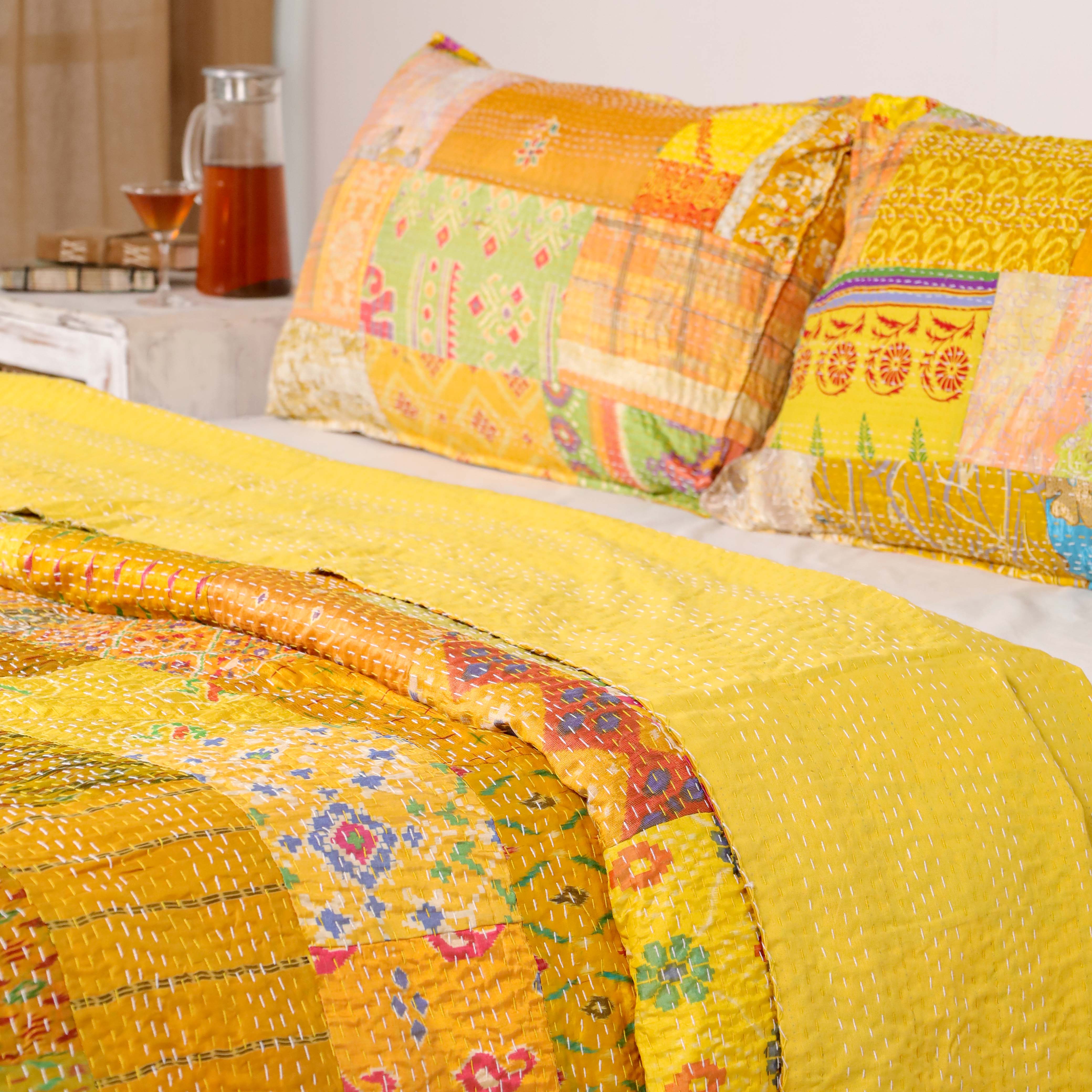 Silk Yellow Duvet Cover with Pillow Covers