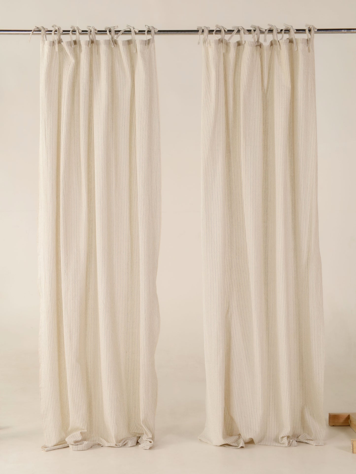 Linen Beige with White Stripes Curtains- 2 Panel set