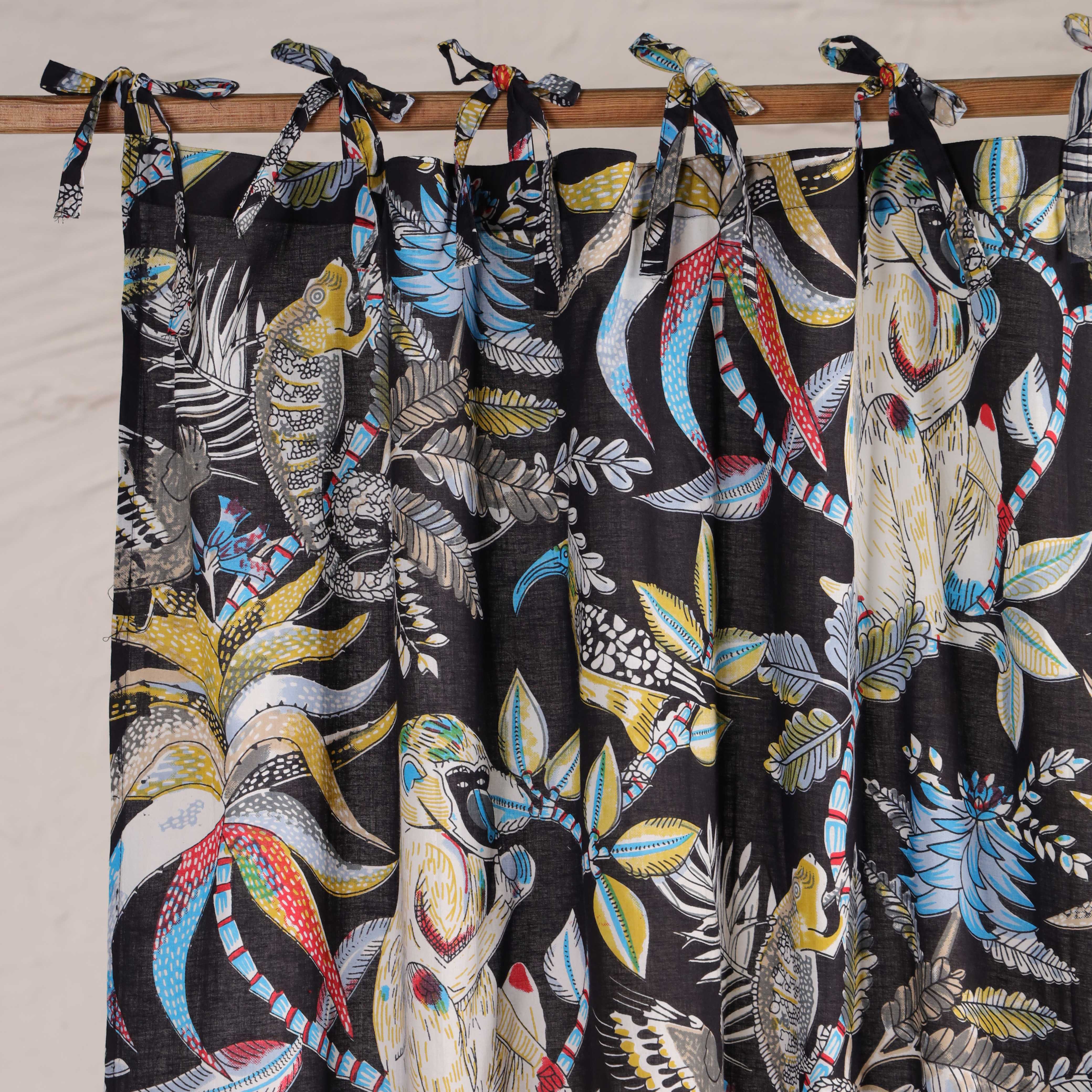 Tropical Jungle Print Cotton Curtain – Single Panel Tie Top