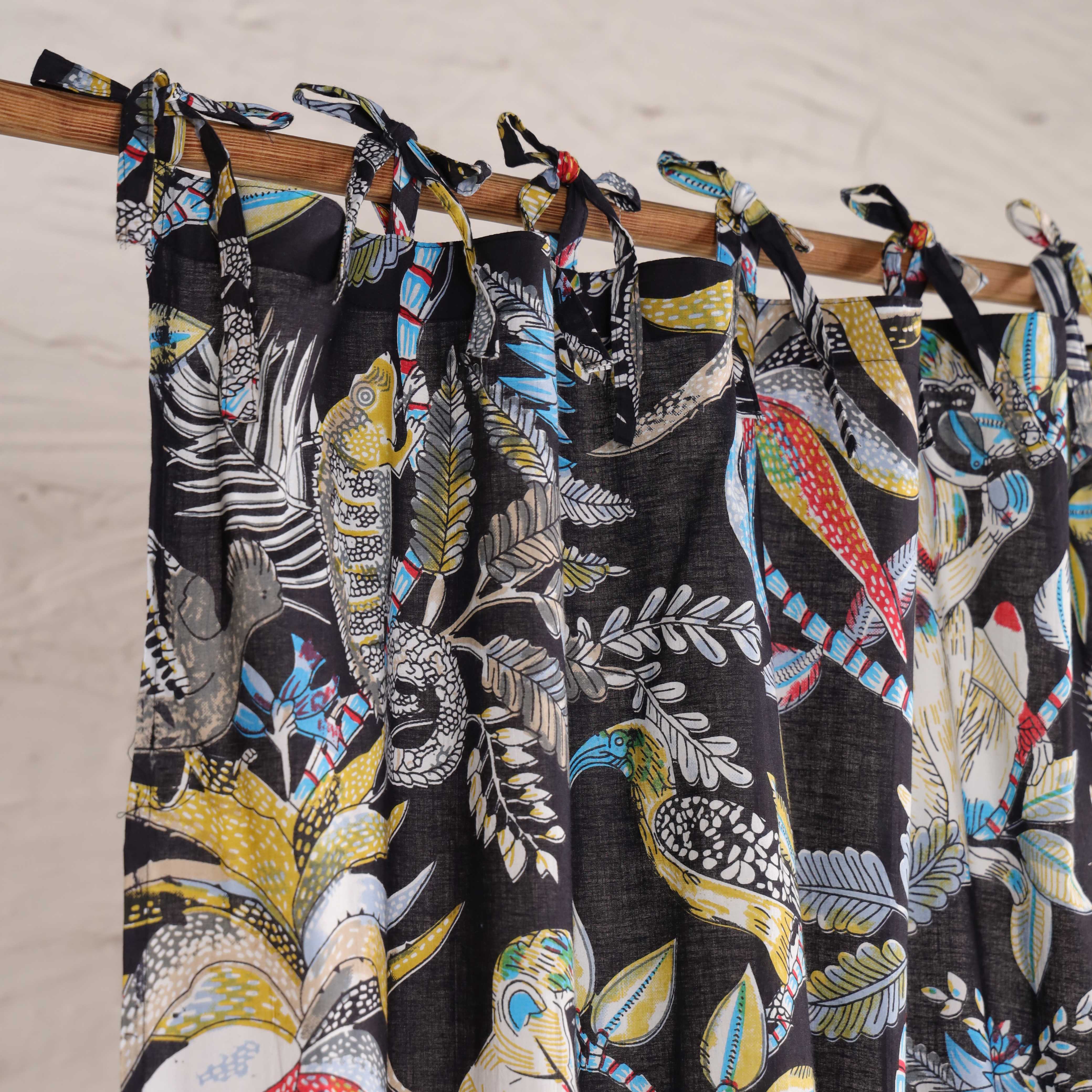 Tropical Jungle Print Cotton Curtain – Single Panel Tie Top