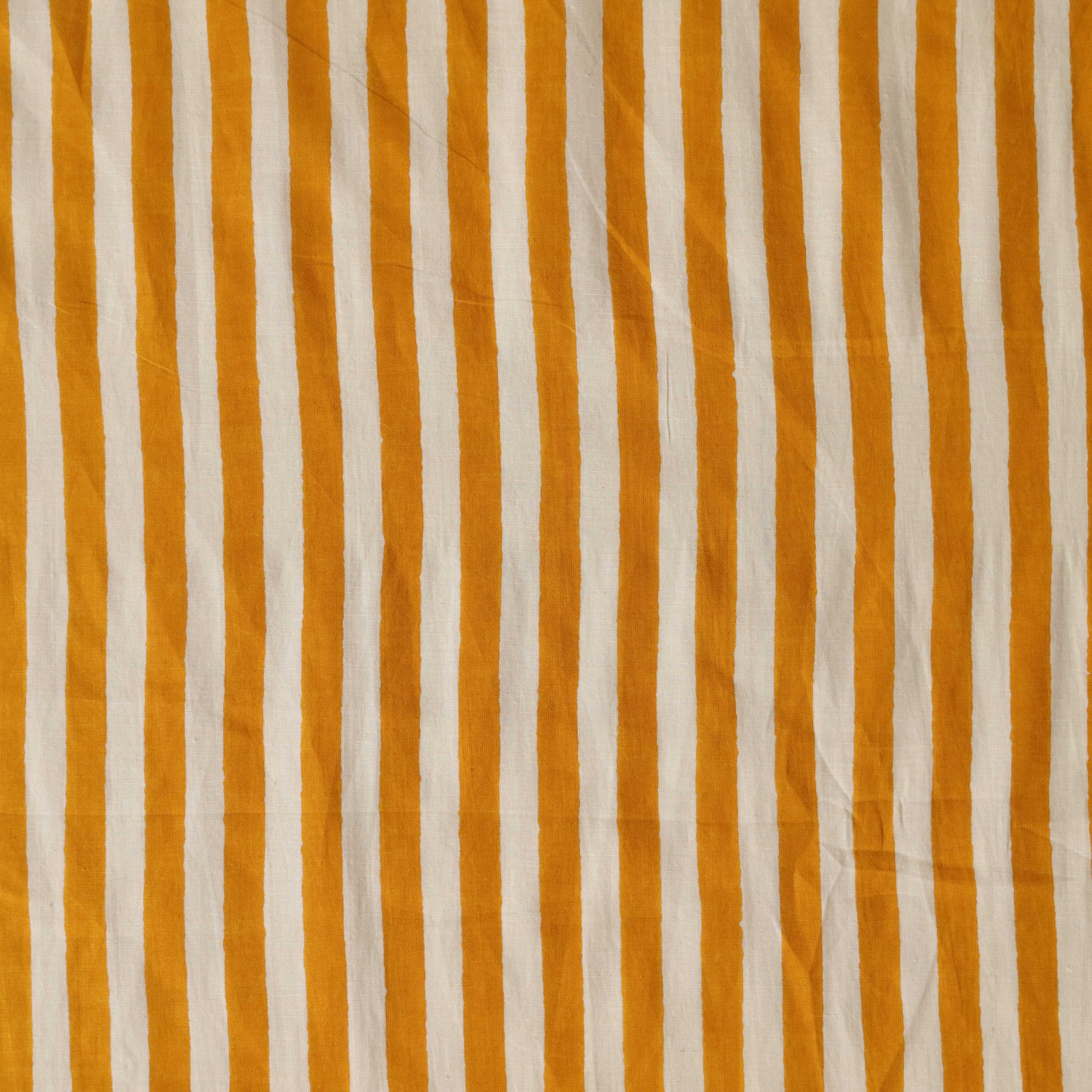 Premium Mustard Striped Cotton Fabric by the Yard - 42" Screen Printed