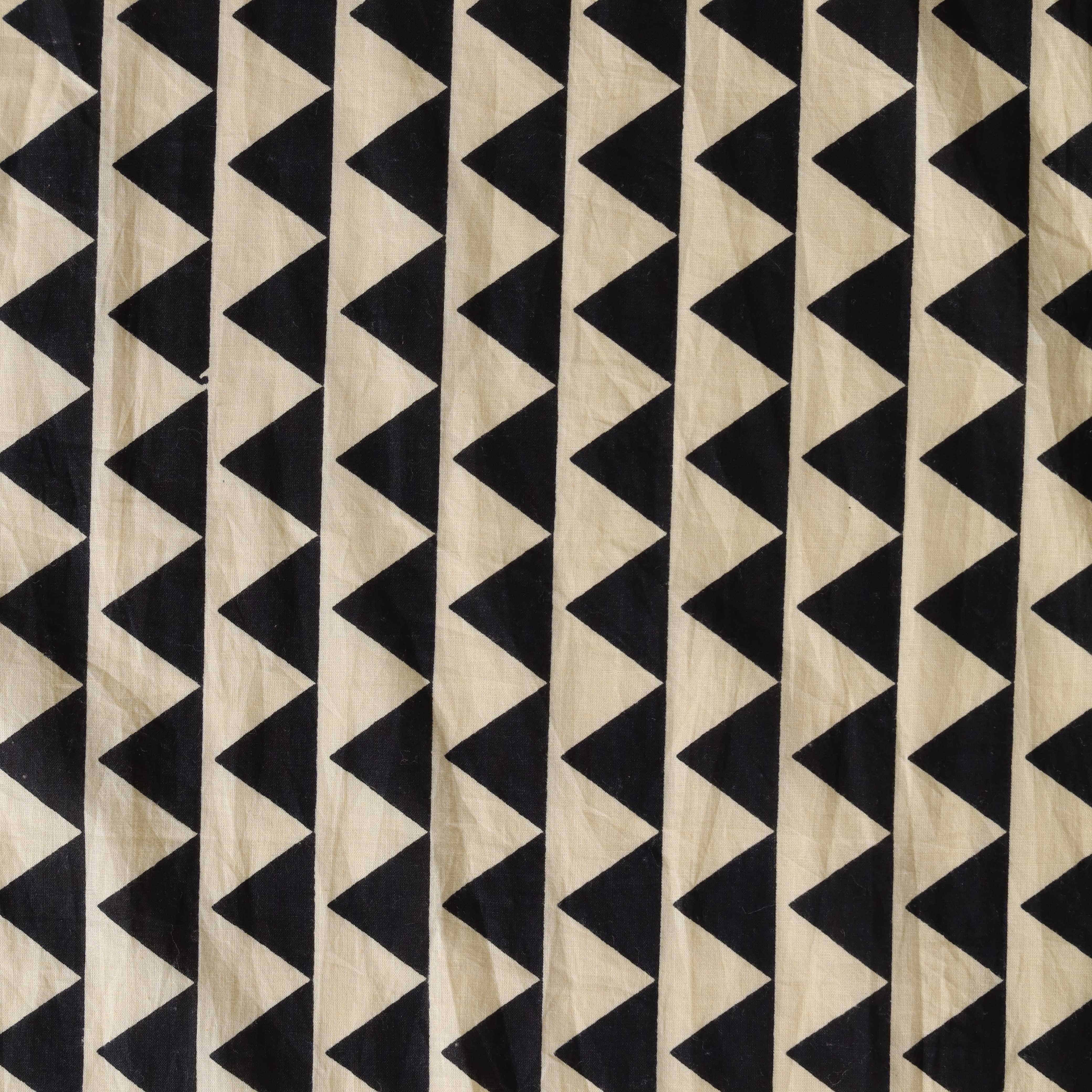 Premium Black & Cream Geometric Triangle Cotton Fabric - 42" Printed