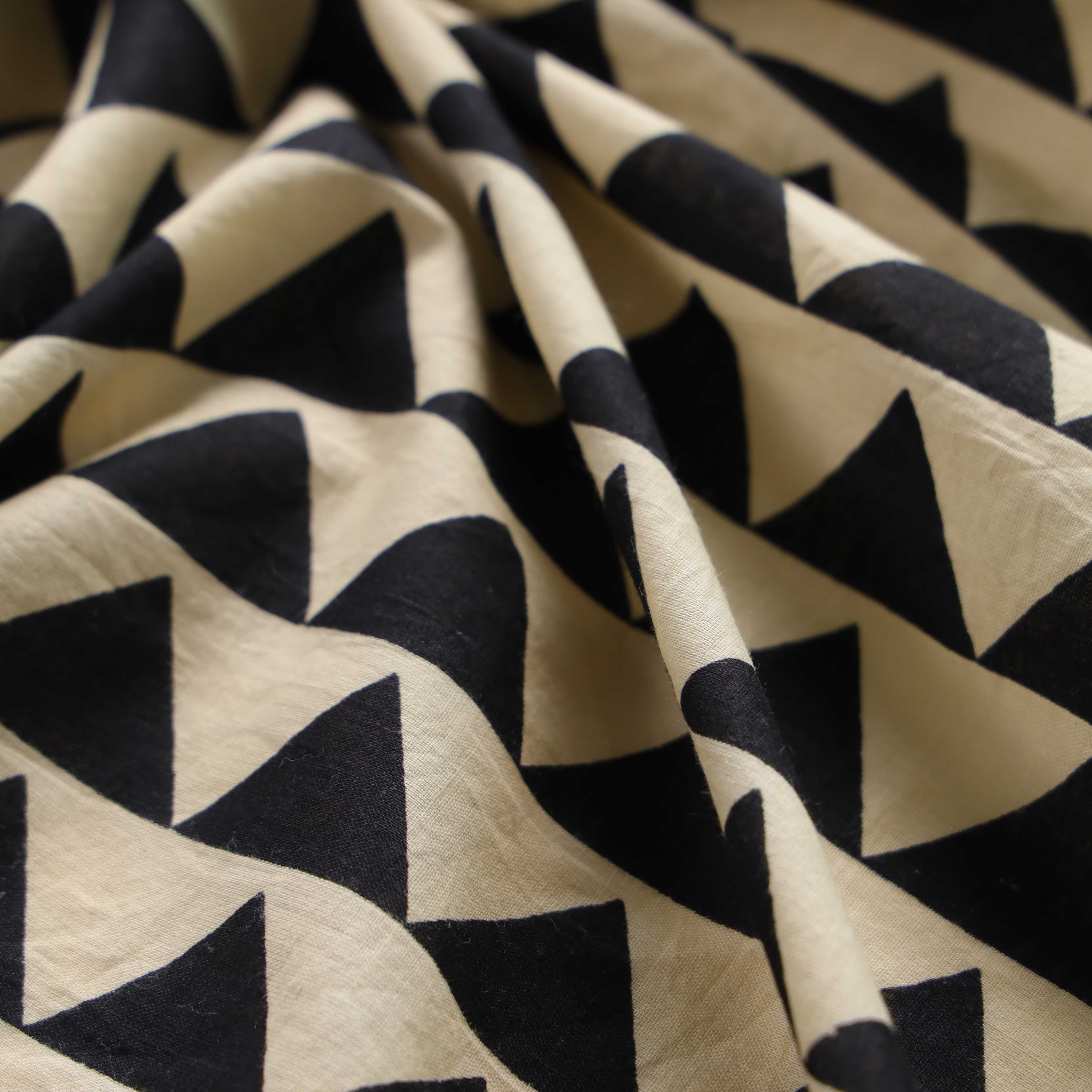Premium Black & Cream Geometric Triangle Cotton Fabric - 42" Printed