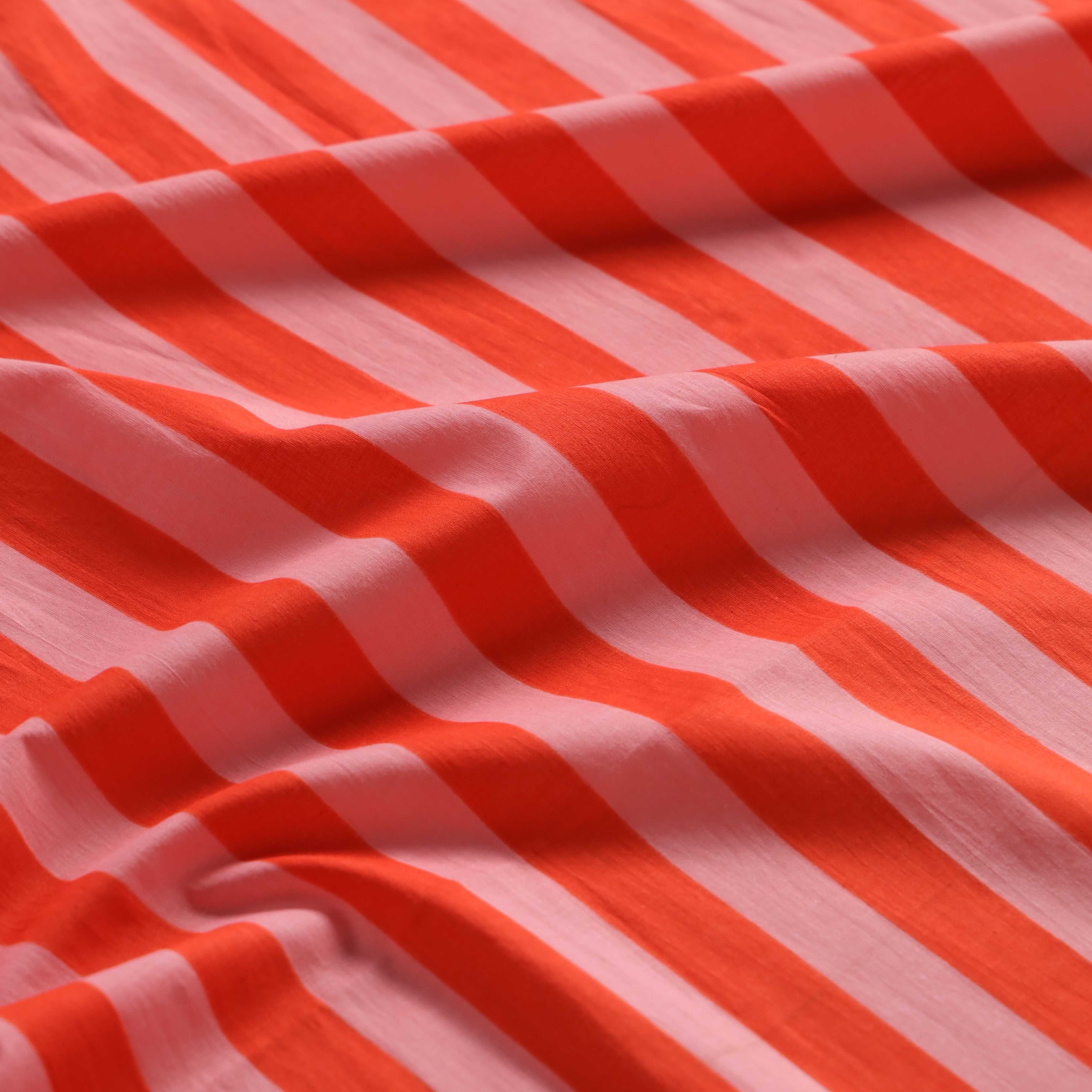 Premium Red & Pink Striped Cotton Fabric - 42" Screen Printed