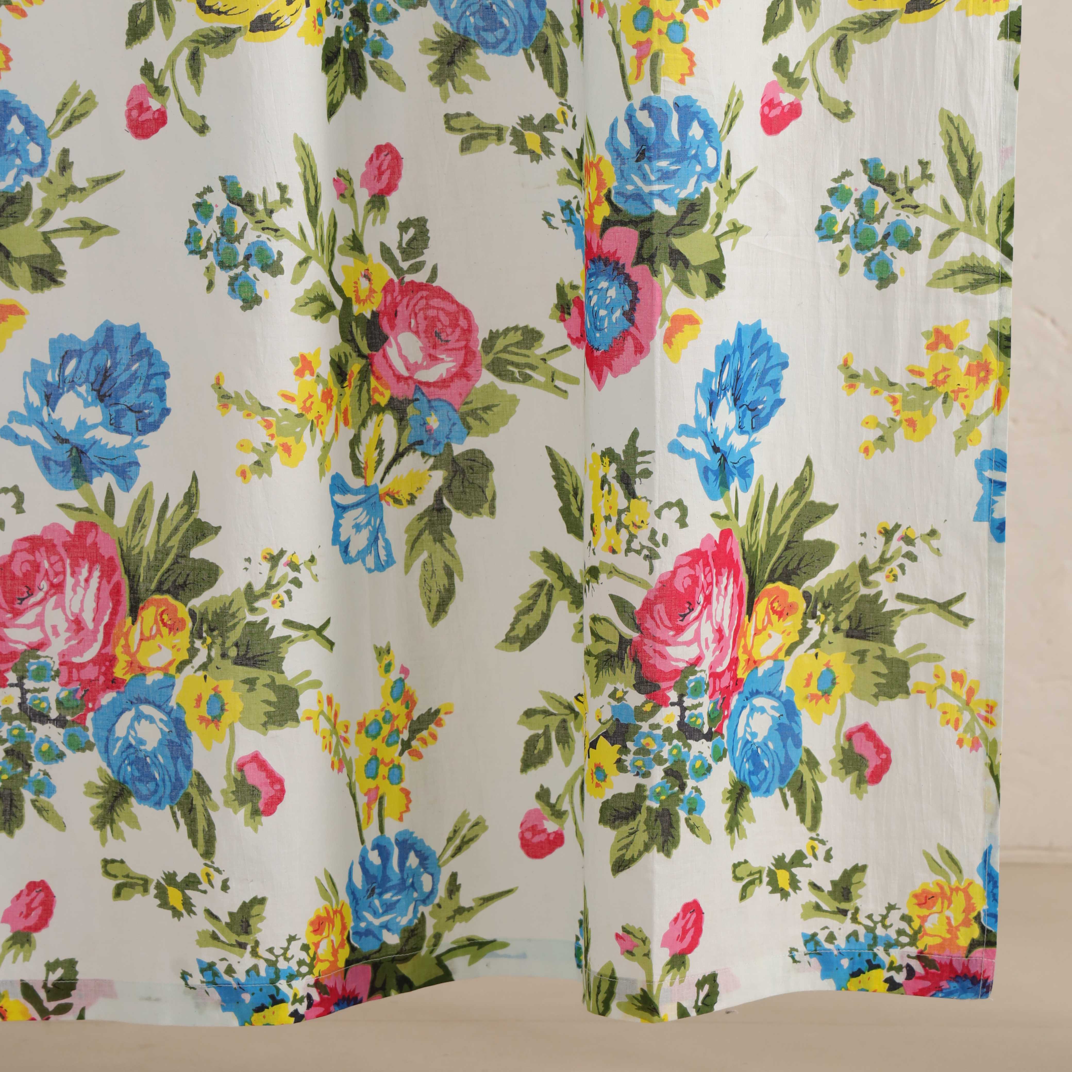 English Country Garden Floral Cotton Curtain – Single Panel Tie Top