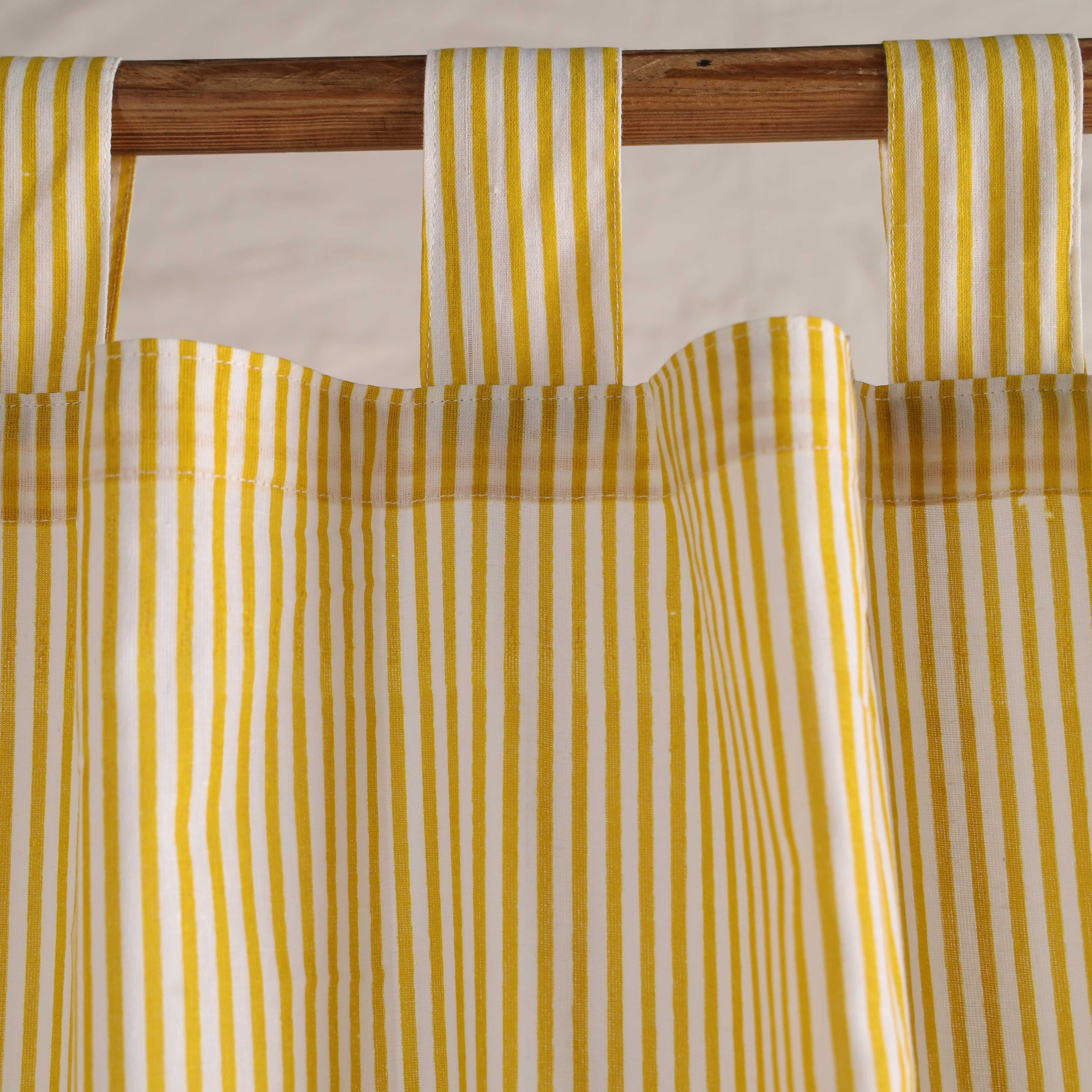 Classic Vertical Pinstripe Cotton Curtain – Single Panel Loop Top