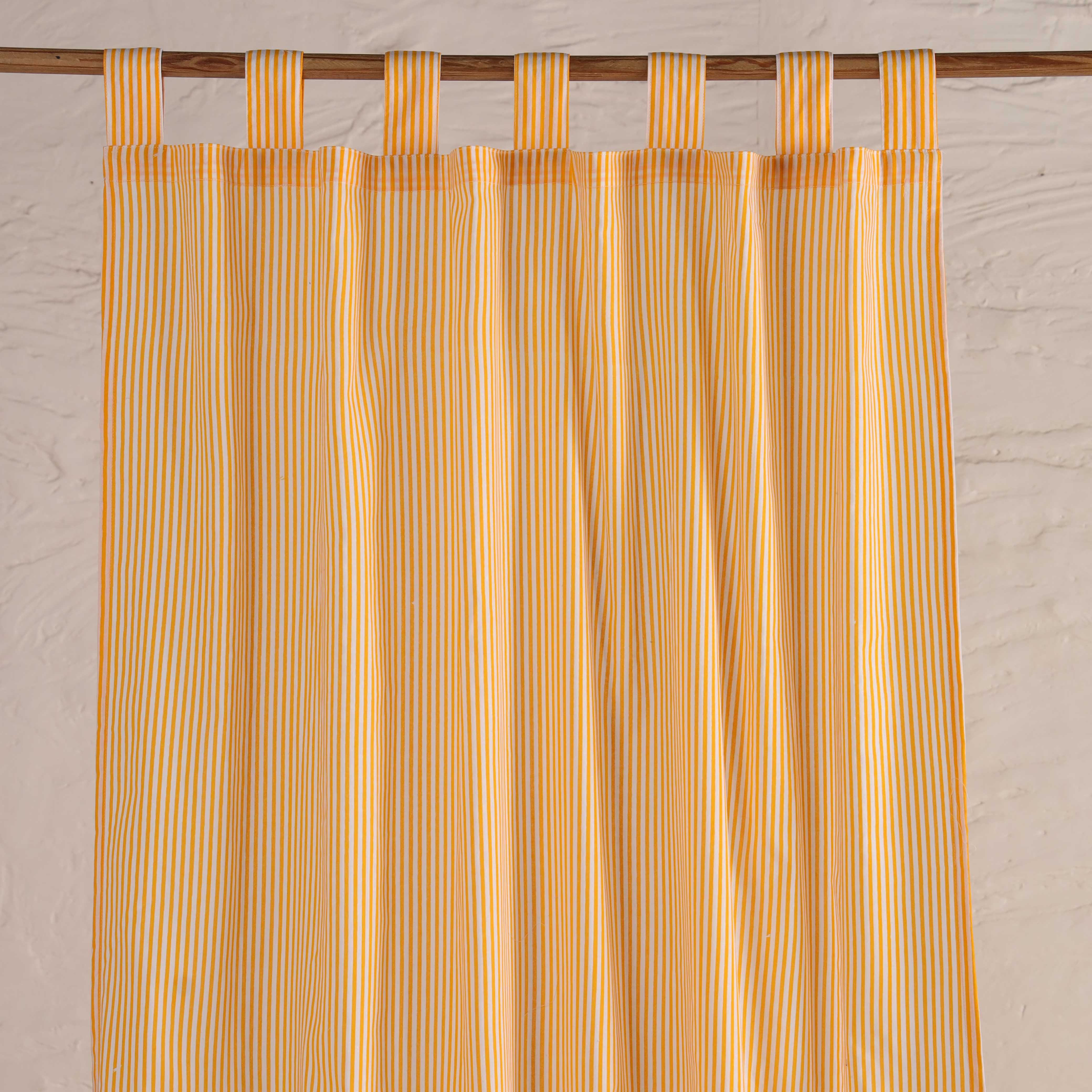 Terracotta Orange Pinstripe Cotton Curtain – Single Panel Loop Top