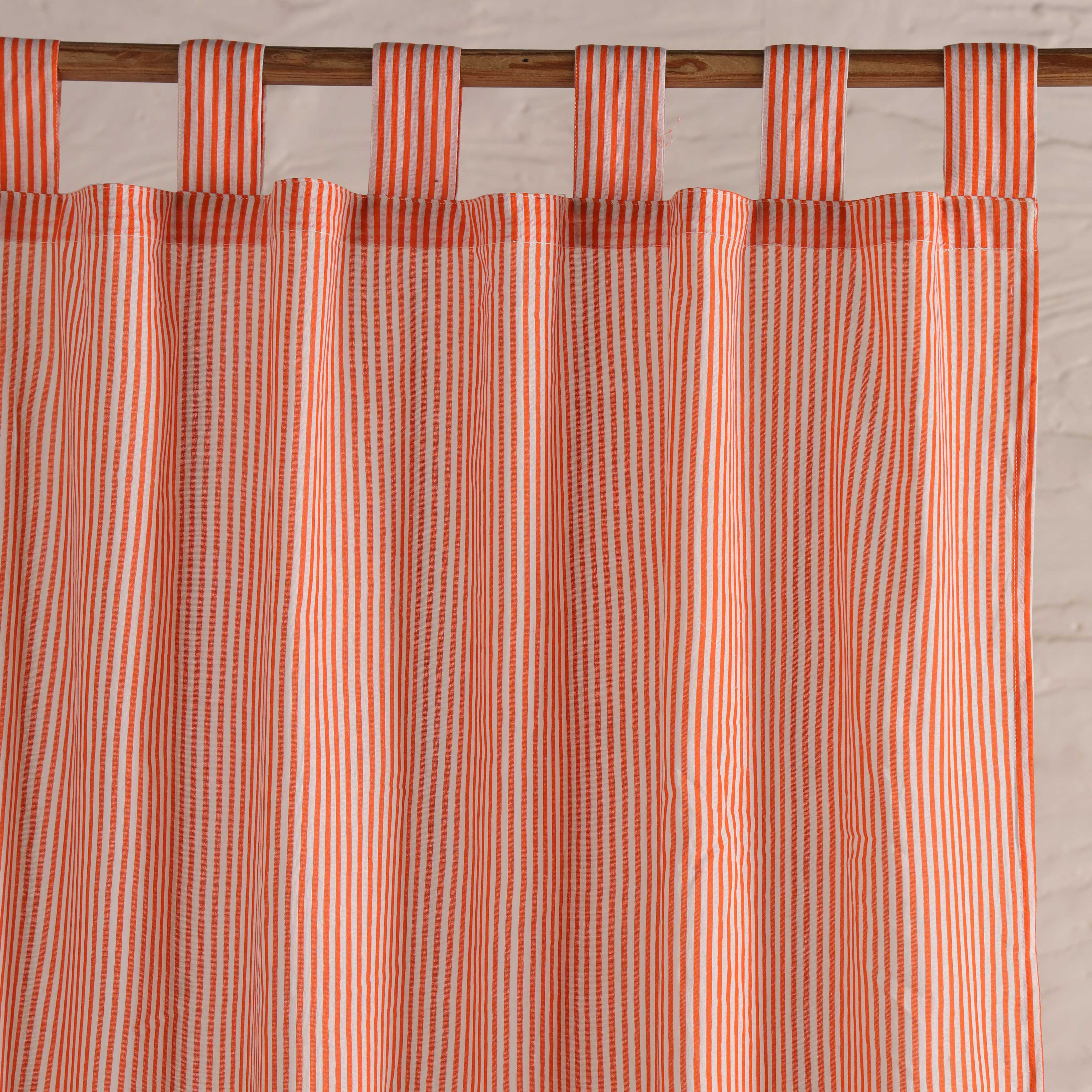 Premium 100% Cotton Coral Peach Striped Curtain - Single Panel - Modern Farmhouse Tab Top Window Treatment for Living Room & Bedroom