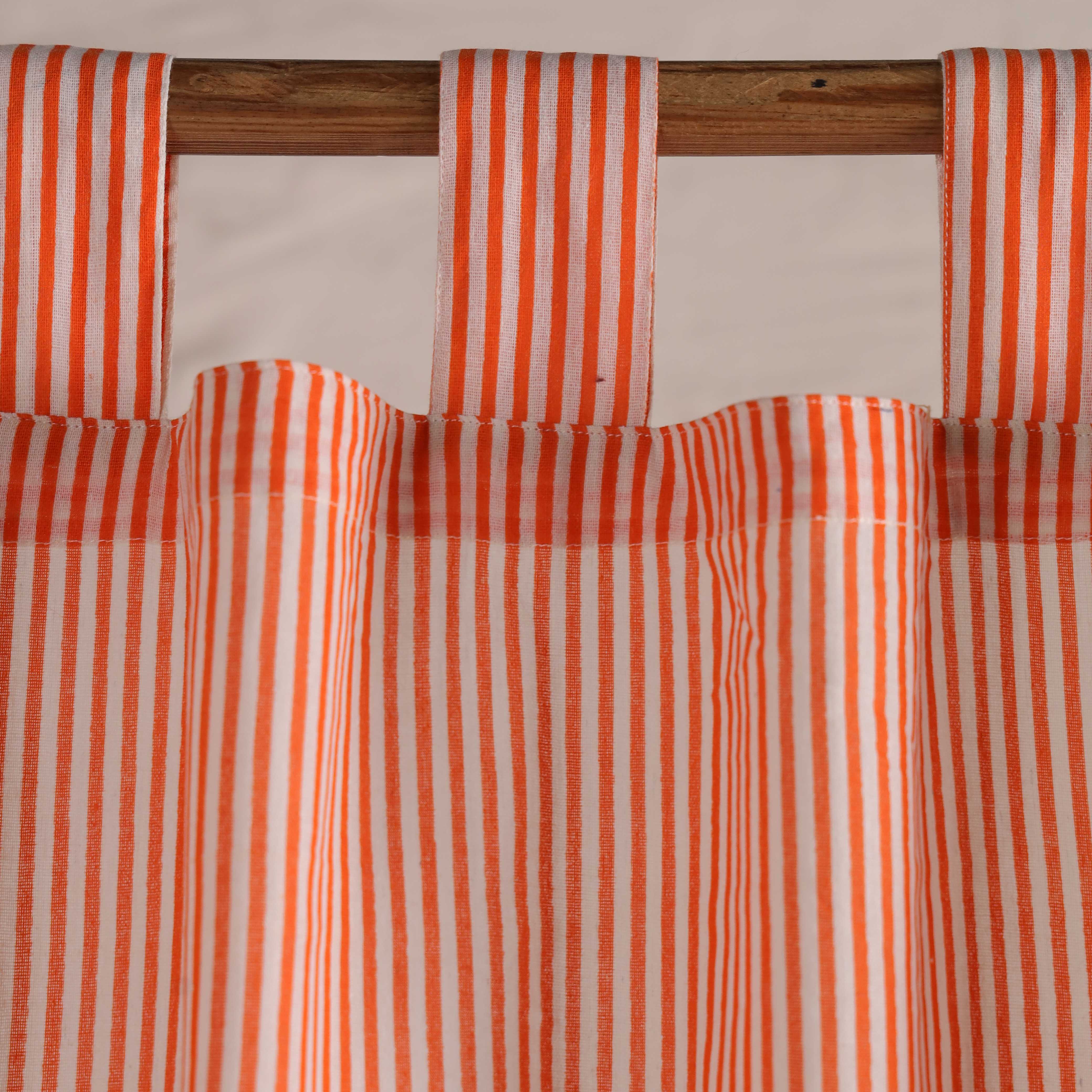 Premium 100% Cotton Coral Peach Striped Curtain - Single Panel - Modern Farmhouse Tab Top Window Treatment for Living Room & Bedroom