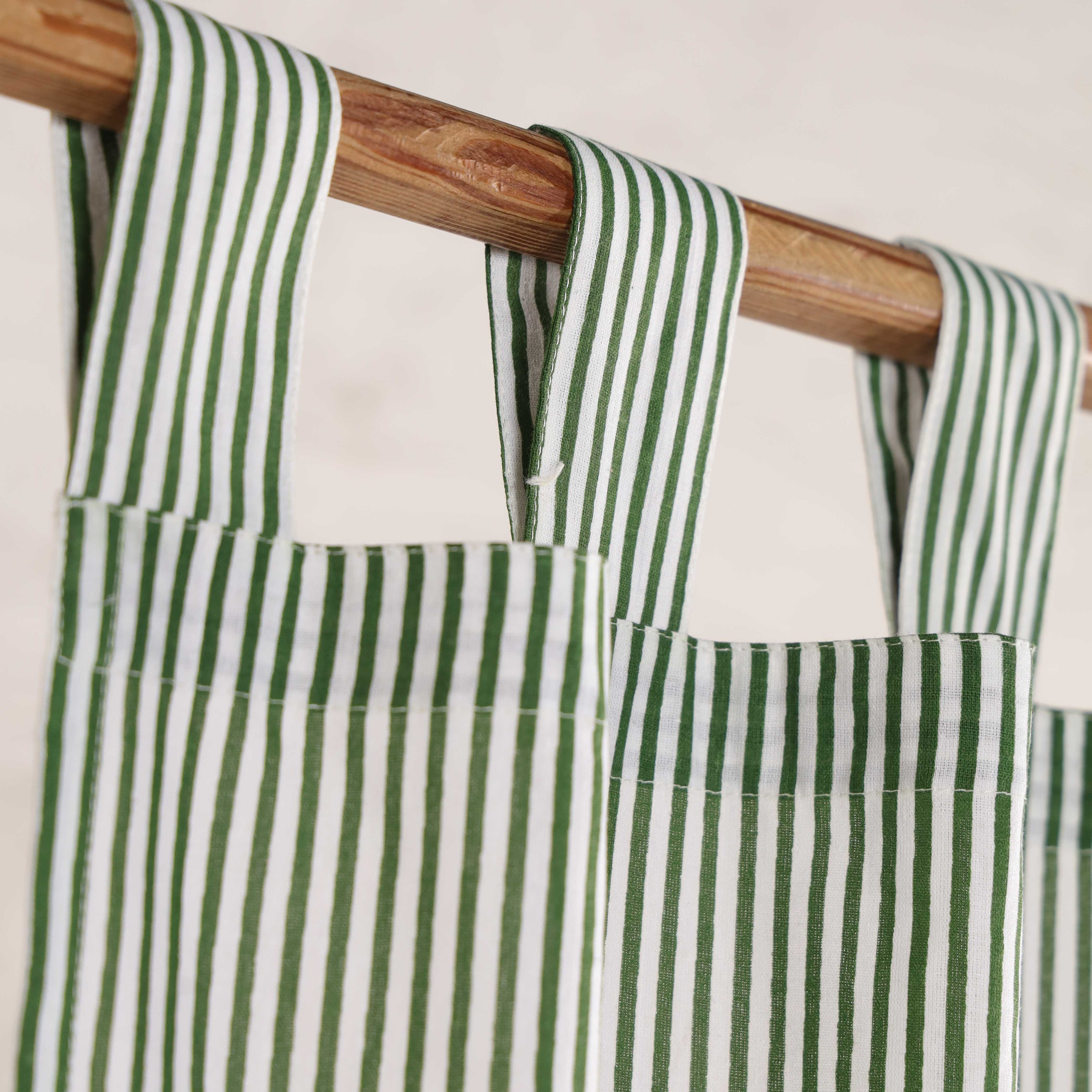 Premium 100% Cotton Sage Green Striped Curtain - Single Panel - Modern Farmhouse Tab Top Window Treatment for Living Room & Bedroom
