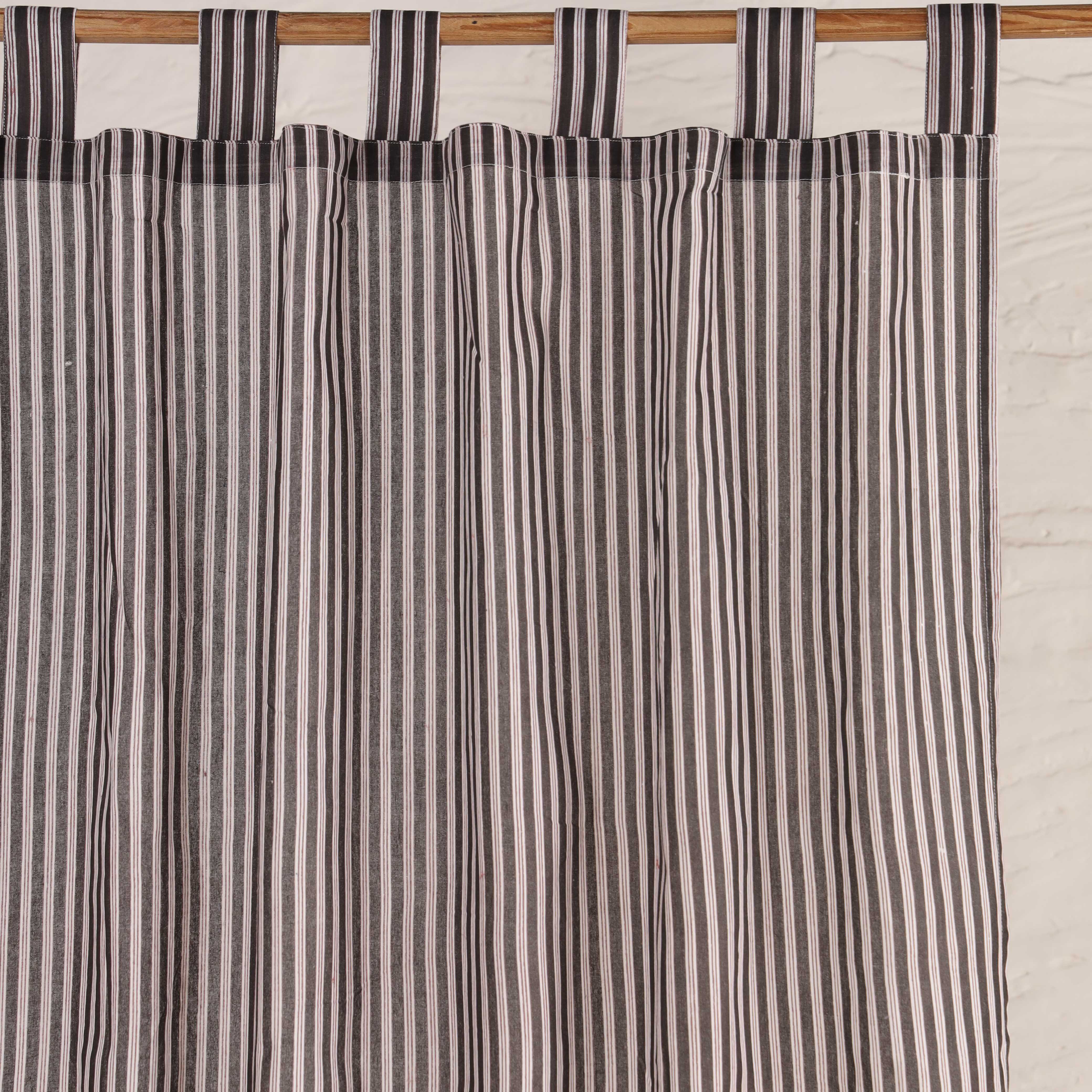 Premium 100% Cotton Charcoal Gray Striped Curtain - Single Panel - Modern Minimalist Tab Top Window Treatment for Living Room & Bedroom
