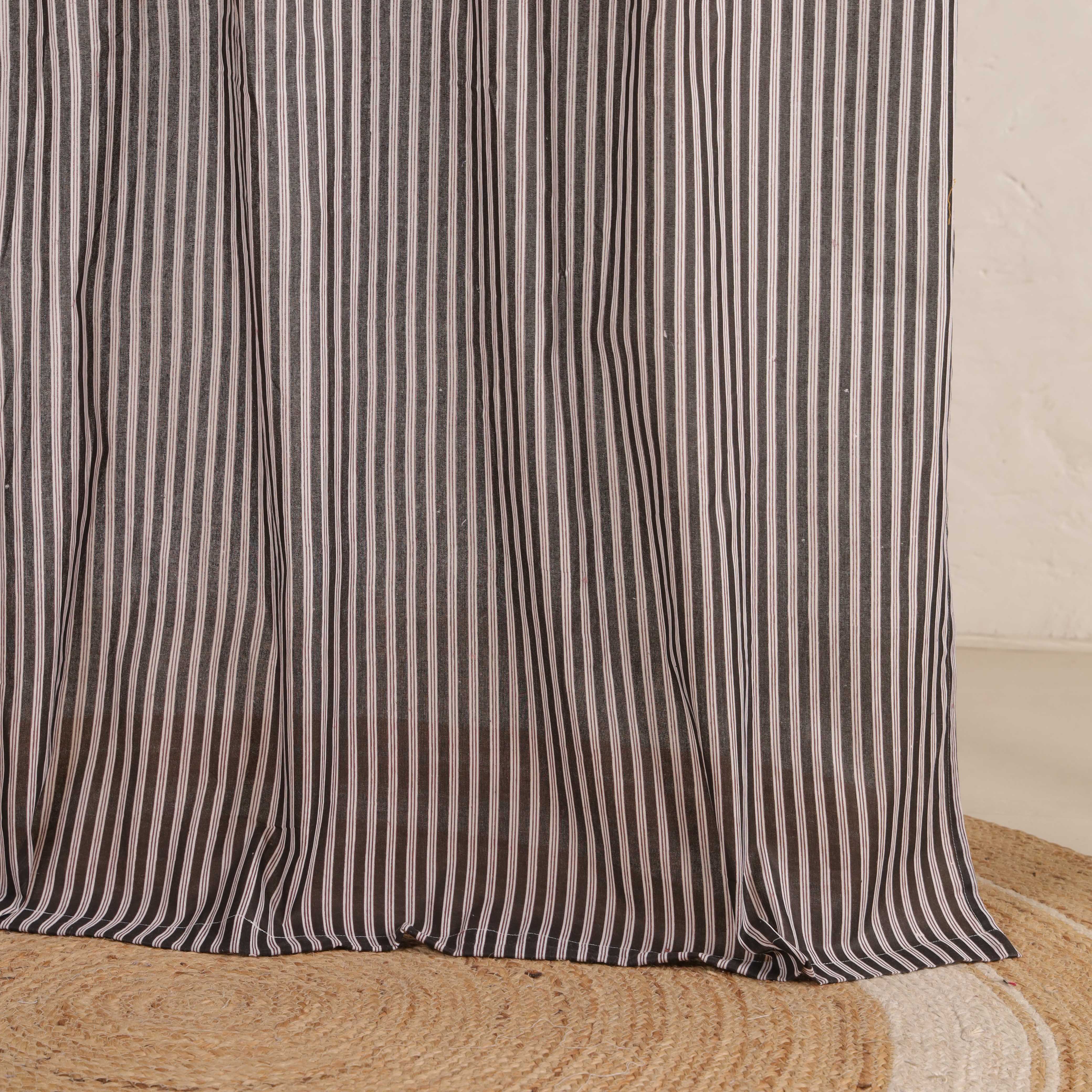 Premium 100% Cotton Charcoal Gray Striped Curtain - Single Panel - Modern Minimalist Tab Top Window Treatment for Living Room & Bedroom