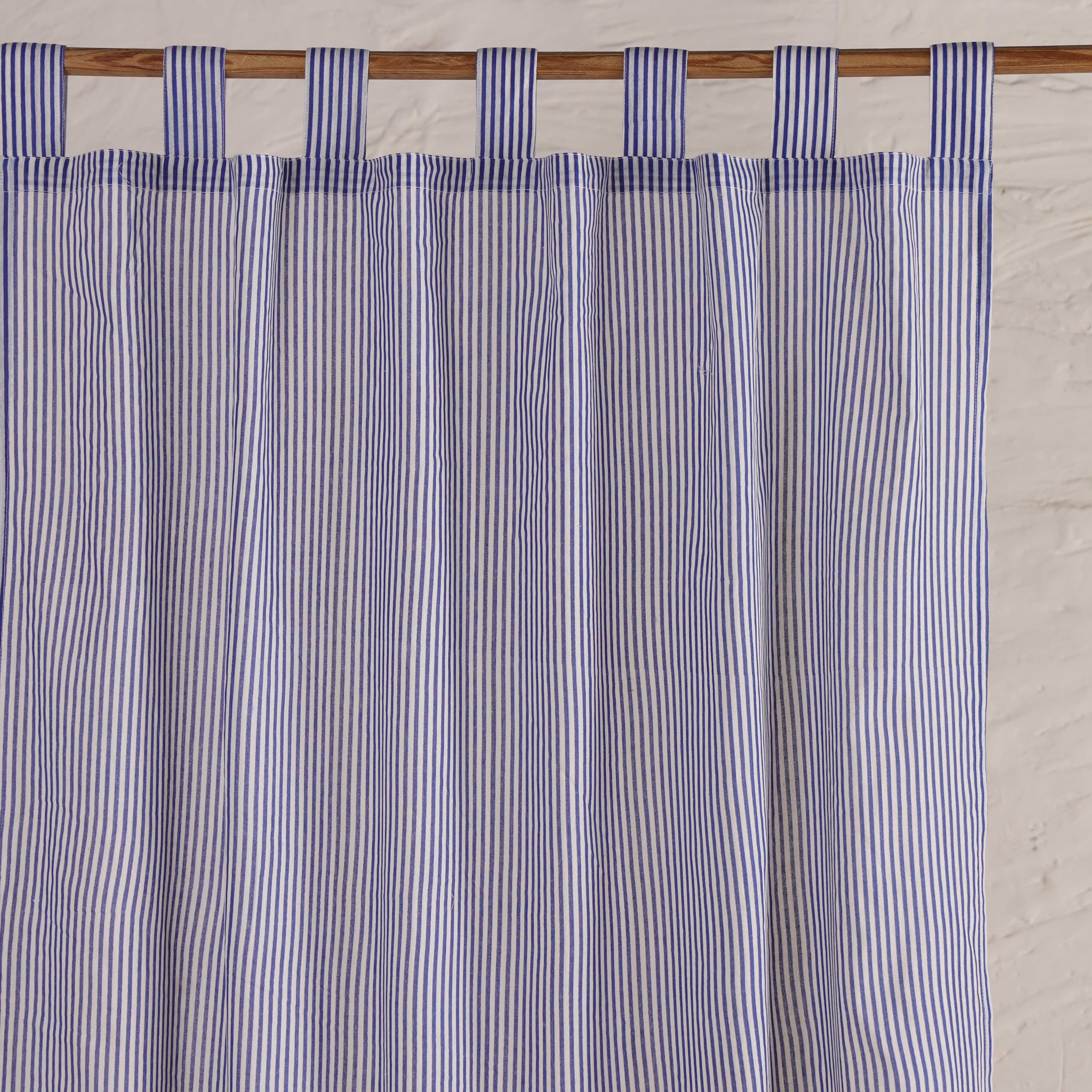 Premium 100% Cotton Navy Blue Striped Curtain - Single Panel - Modern Coastal Tab Top Window Treatment for Living Room & Bedroom