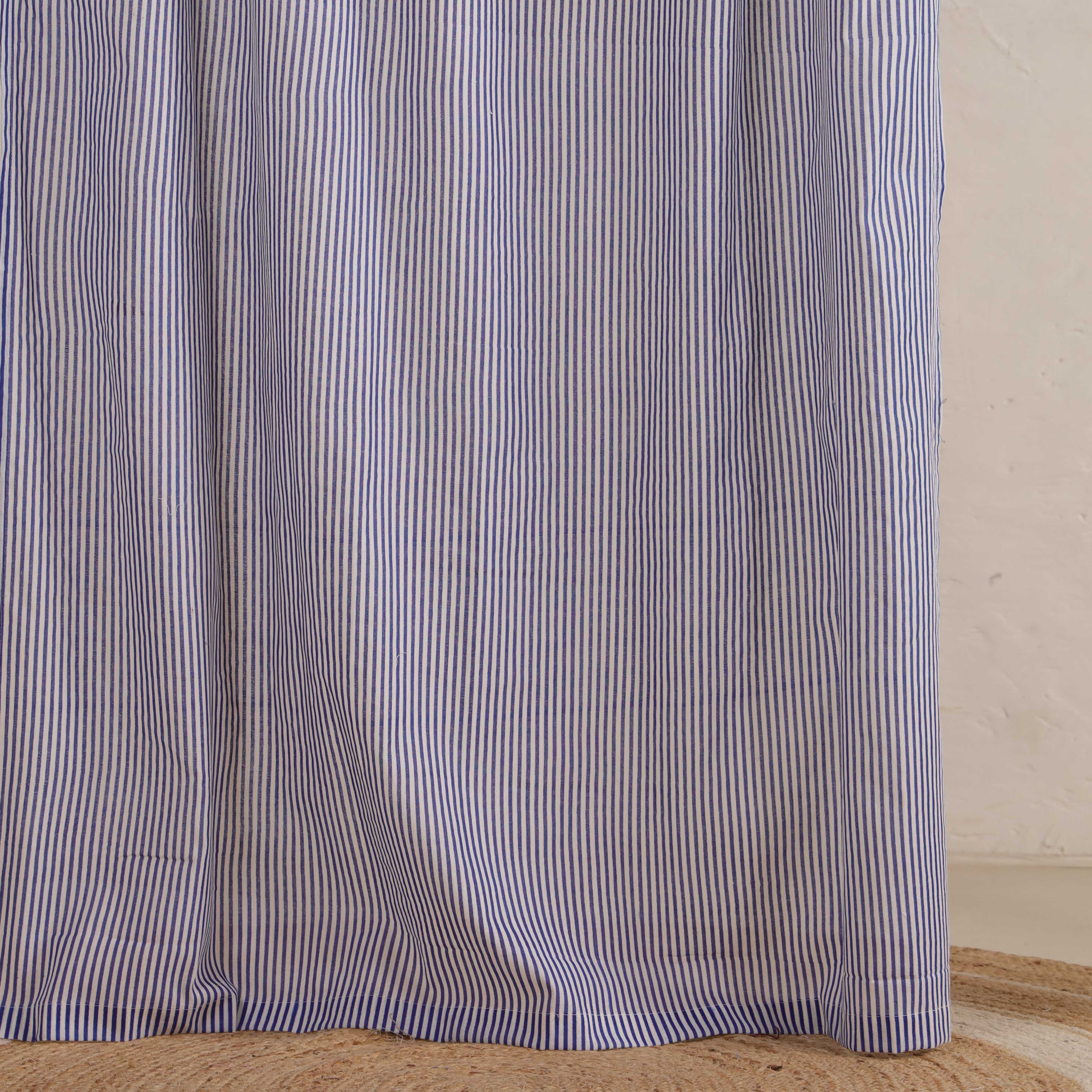 Premium 100% Cotton Navy Blue Striped Curtain - Single Panel - Modern Coastal Tab Top Window Treatment for Living Room & Bedroom