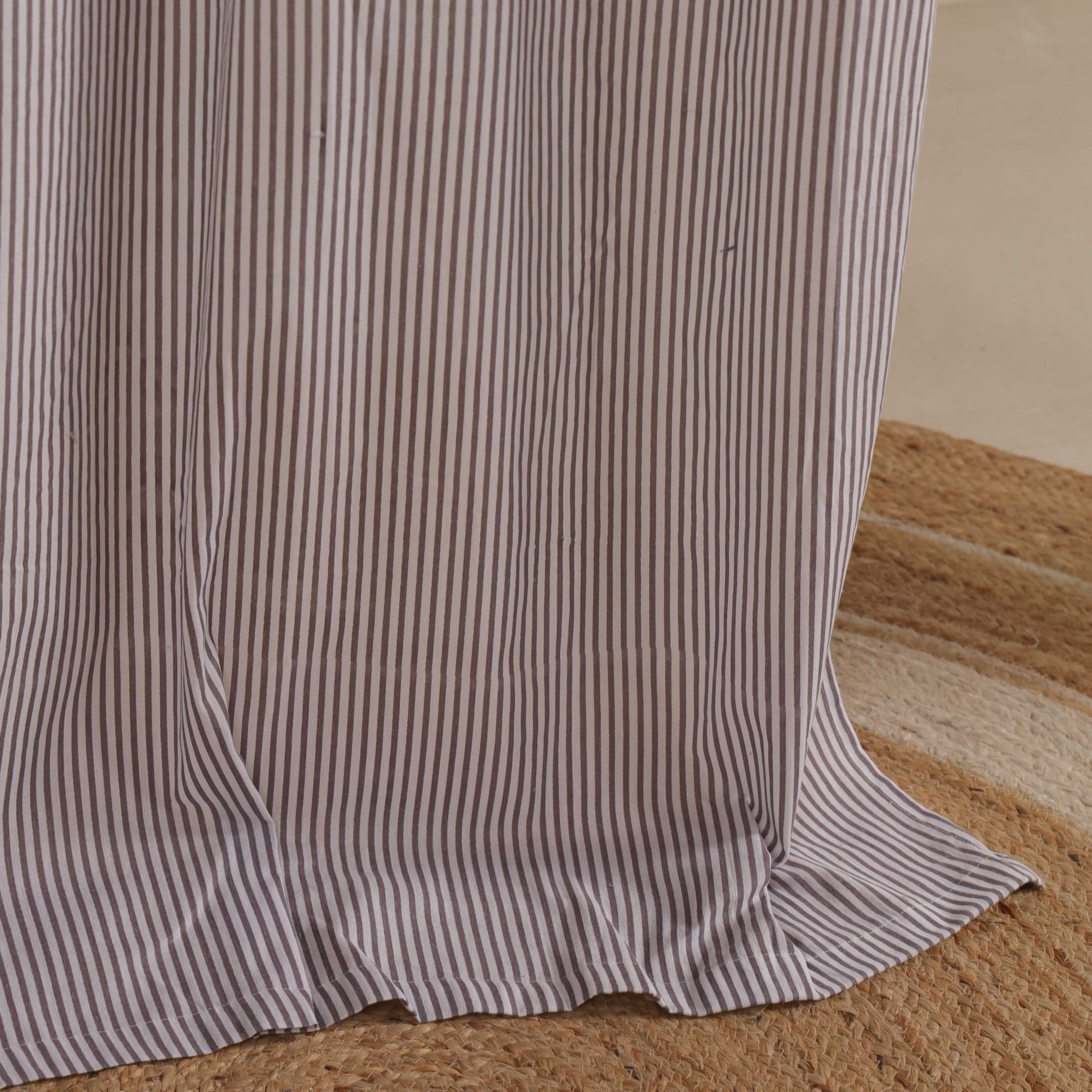Handcrafted 100% Cotton Striped Curtain - Modern Grey Ticking Stripe Window Treatment with Tie-Top Detail (Single Panel)