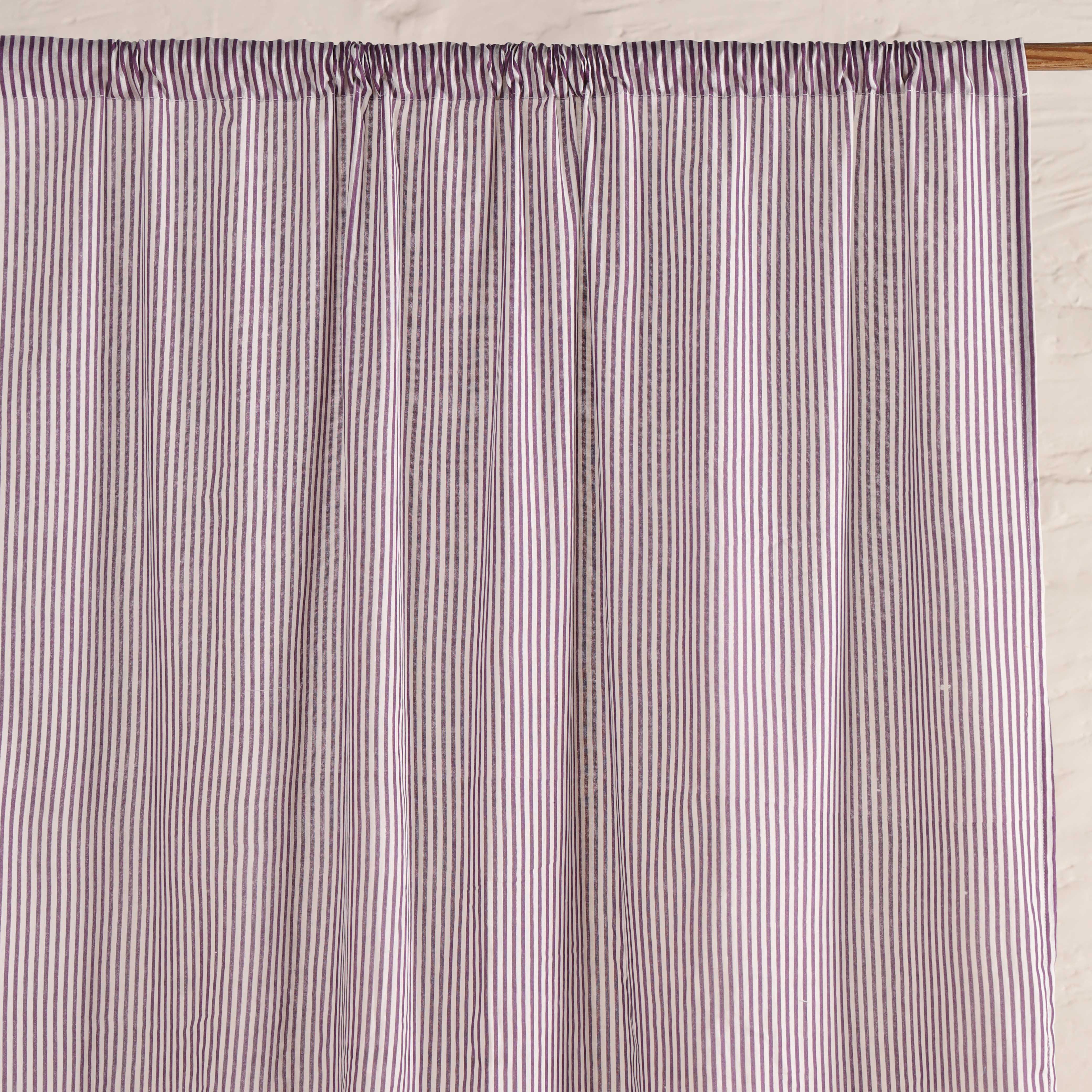 Premium 100% Cotton Pinstripe Curtain - Modern Charcoal & White Ticking Stripe Window Treatment (Single Panel)