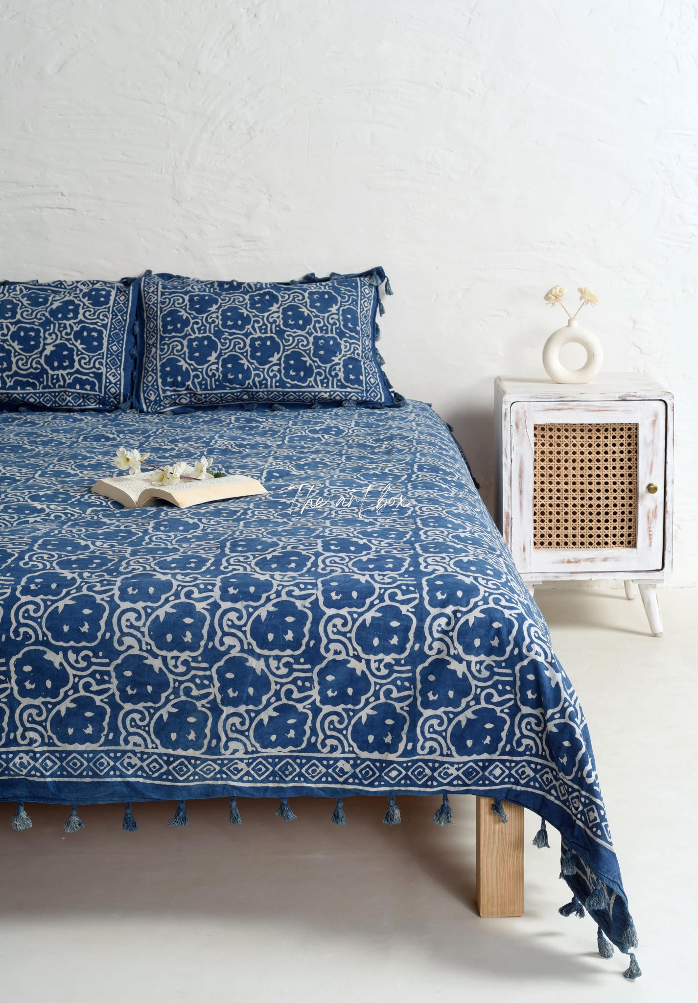 Indigo Hand Block Printed Bedsheet and Pillow Set