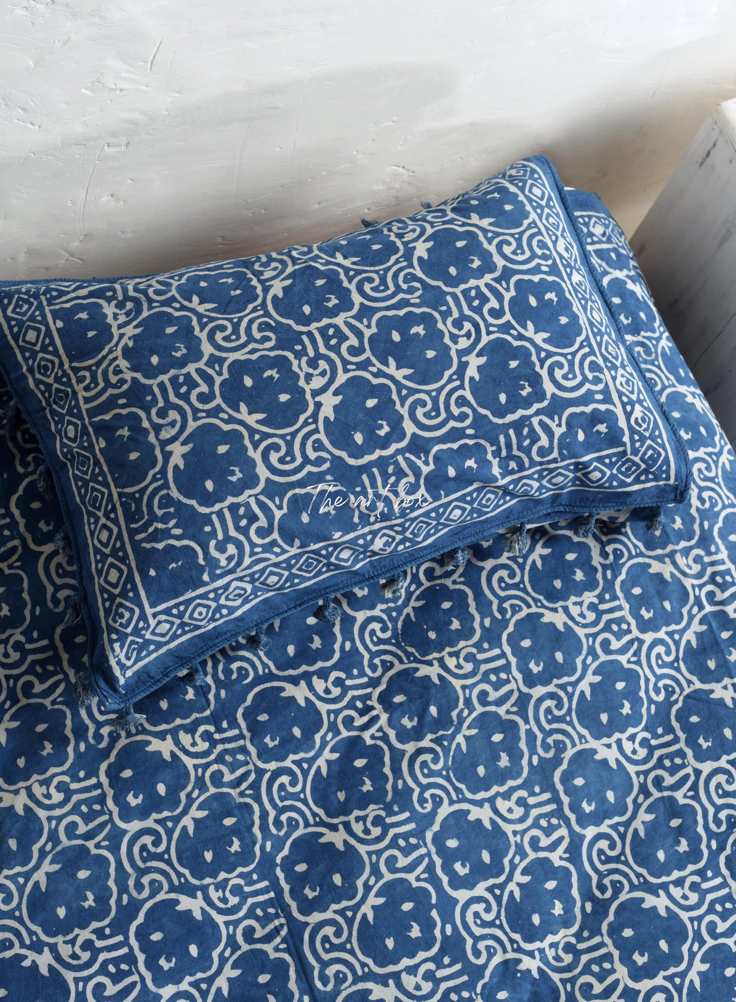 Indigo Hand Block Printed Bedsheet and Pillow Set