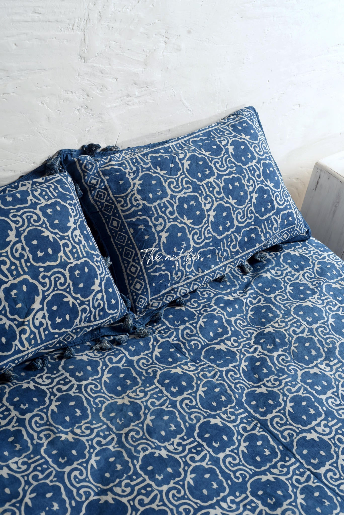 Indigo Hand Block Printed Bedsheet and Pillow Set