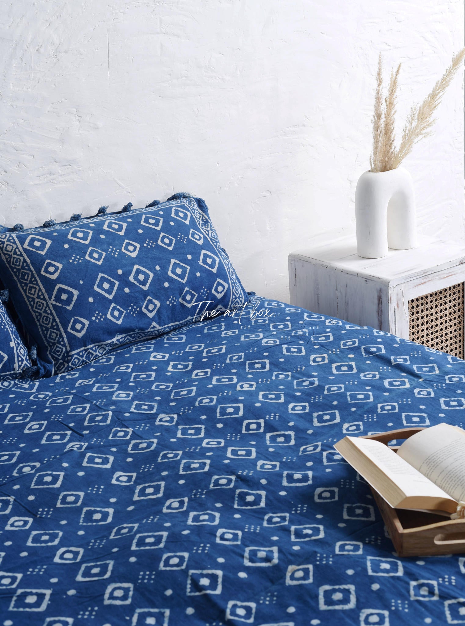 Boho Stone Washed Block Printed Bedsheet and Pillow Set