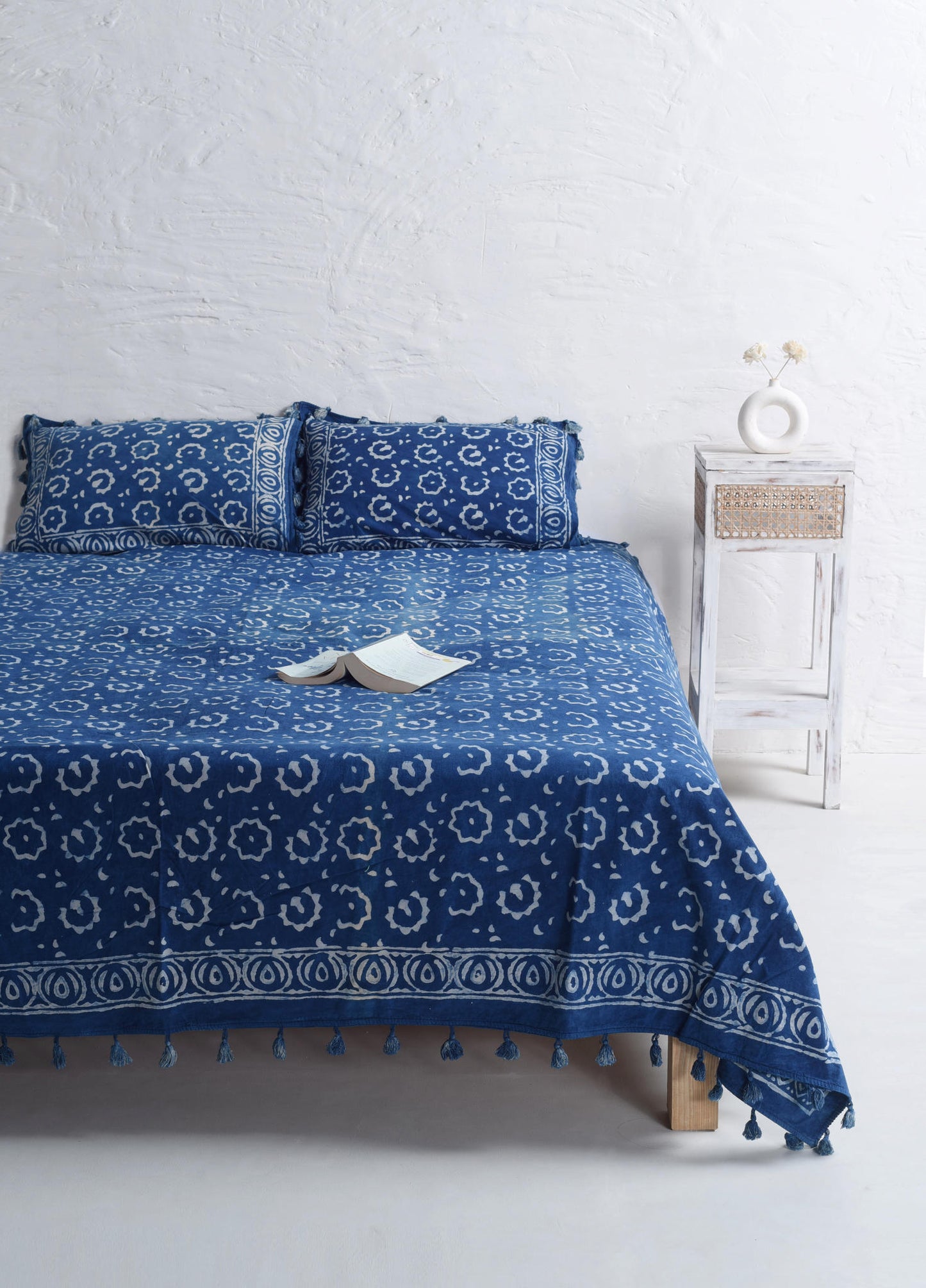 Mud Cloth Blue Block Printed Bedsheet and Pillow Set